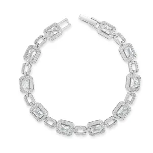 Glamour Collection Emerald Cut Gemstones Sterling Silver Bracelet