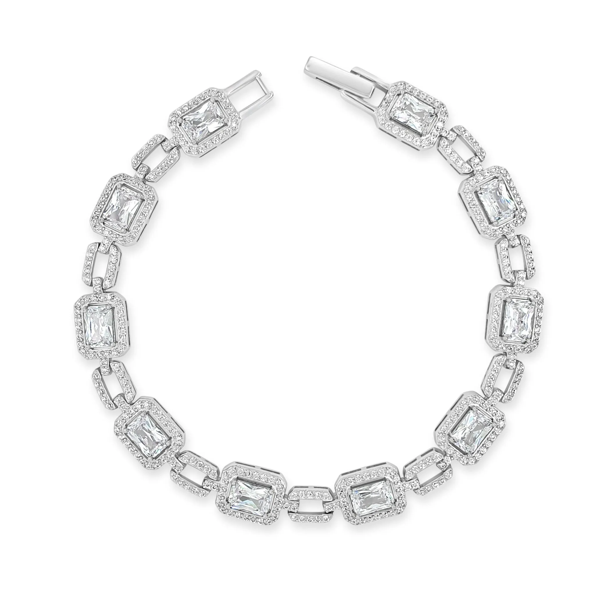 Glamour Collection Emerald Cut Gemstones Sterling Silver Bracelet