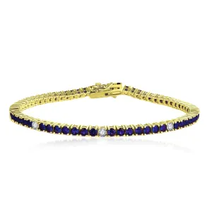 Gold Plated Sterling Silver Ruby, Emerald, Sapphire, or Black Colored CZ Stone Bracelet