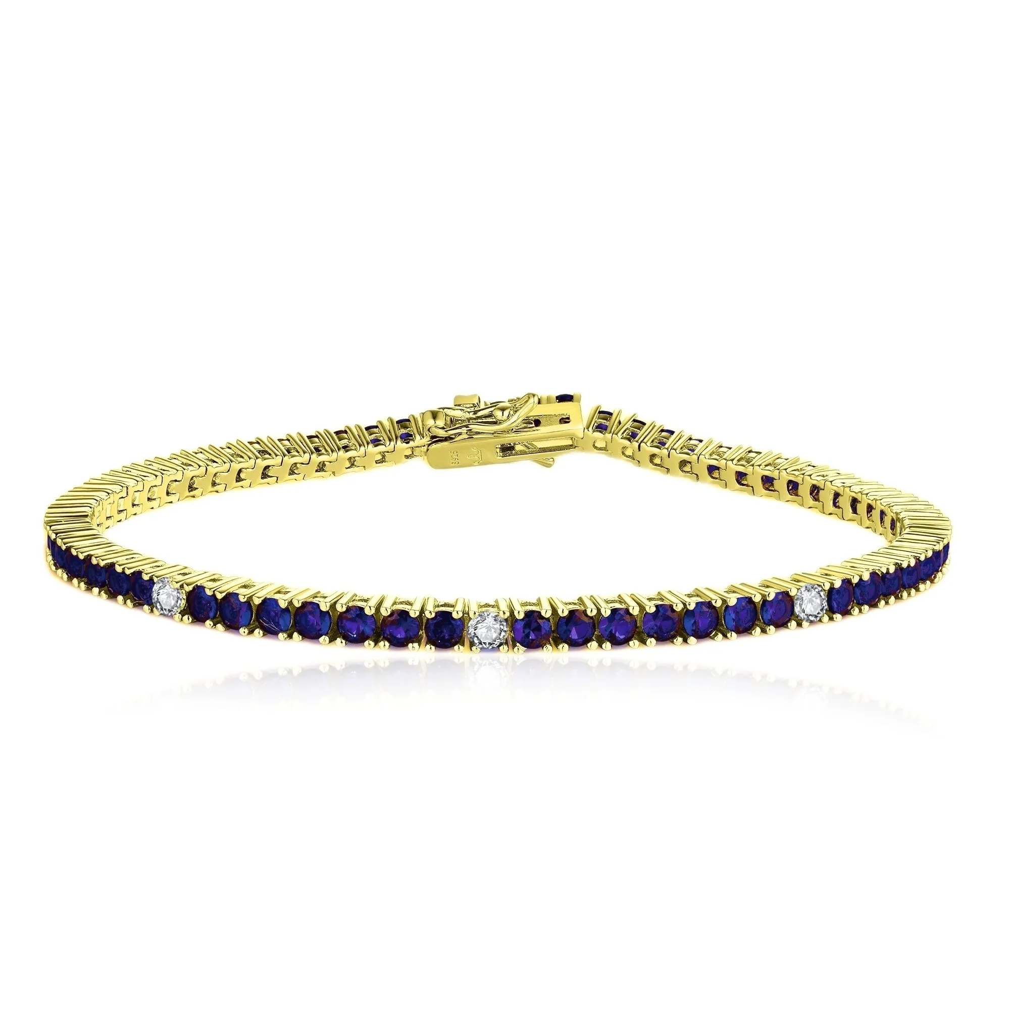 Gold Plated Sterling Silver Ruby, Emerald, Sapphire, or Black Colored CZ Stone Bracelet