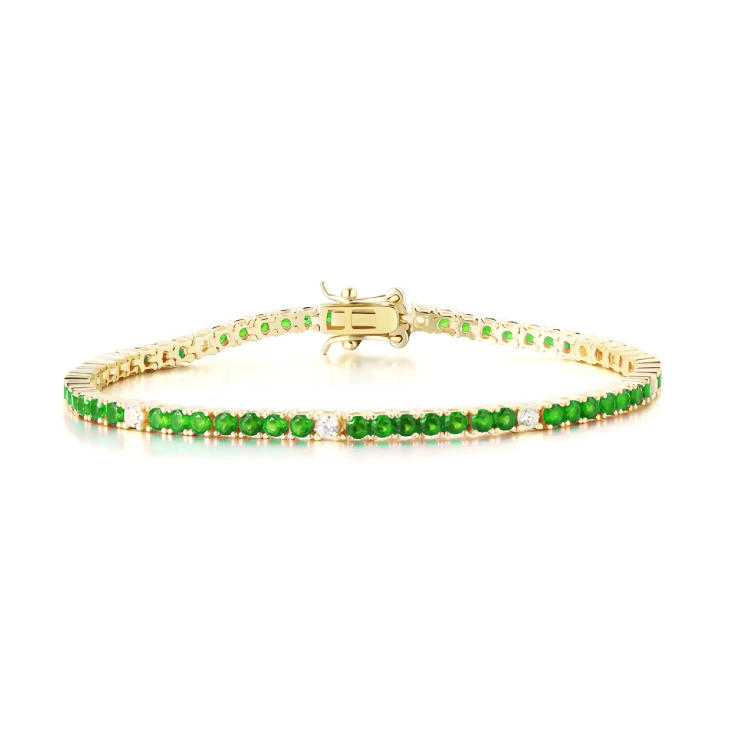 Gold Plated Sterling Silver Ruby, Emerald, Sapphire, or Black Colored CZ Stone Bracelet