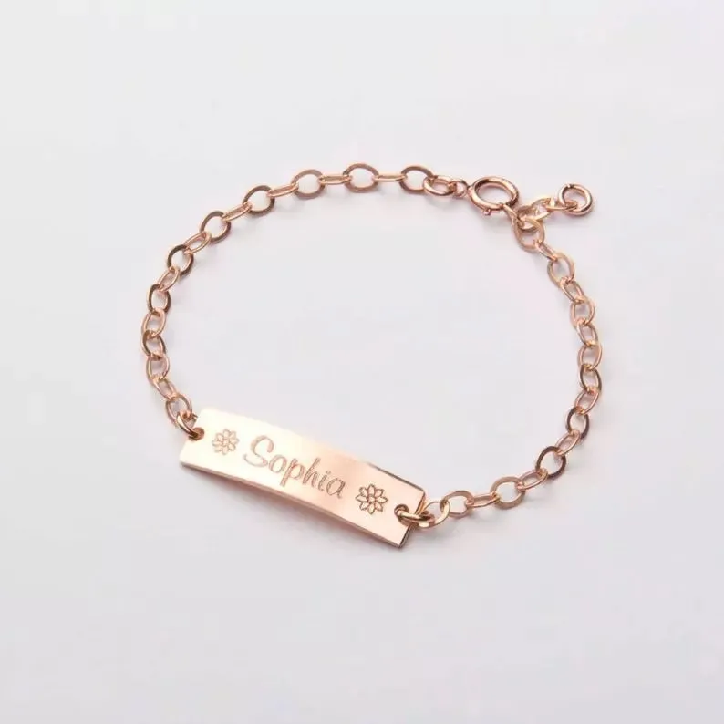Kids, baby engraved name sterling silver 10k gold plated