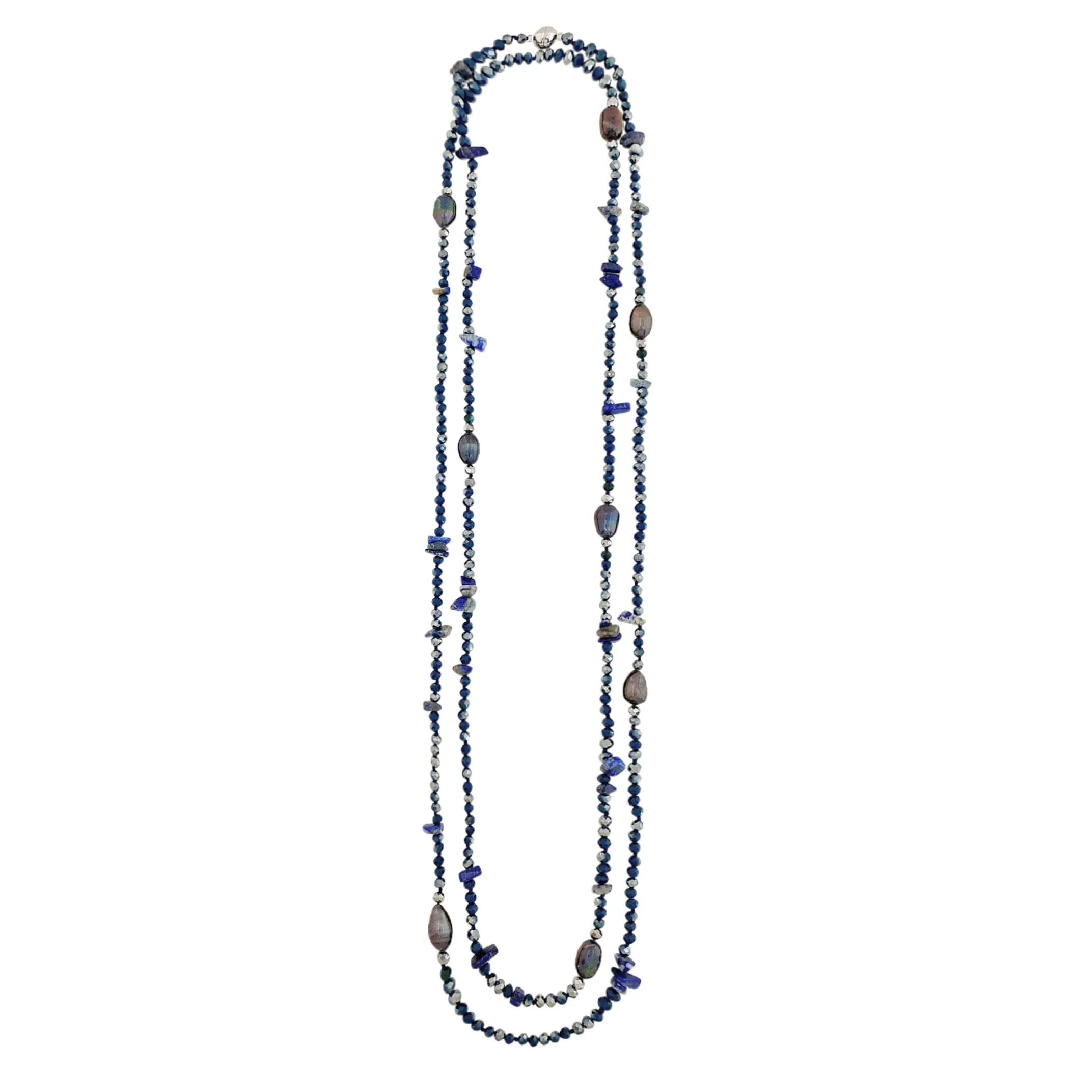 Lapis Lazuli Stones Necklace w/ Freshwater Perles