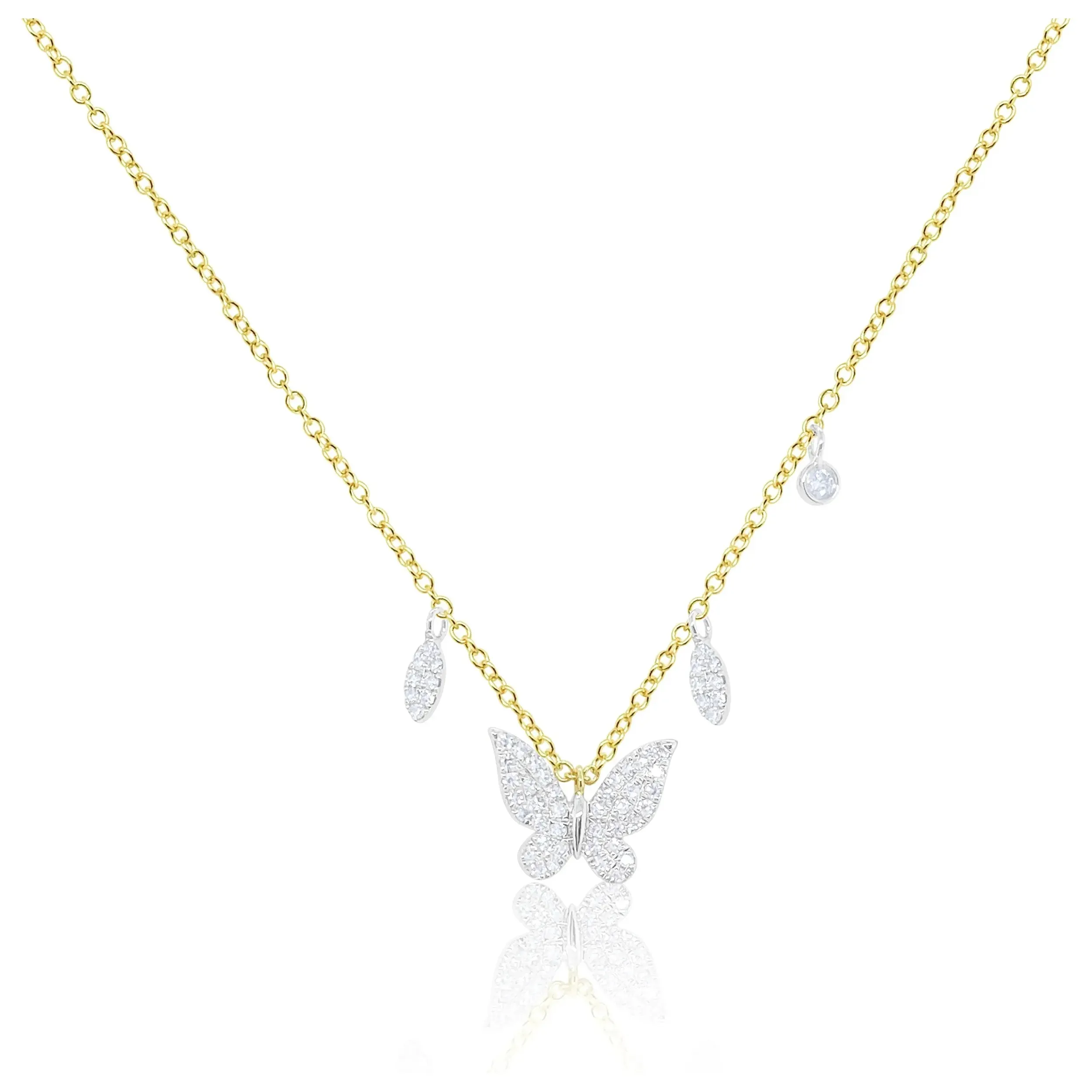 Meira T Diamond Butterfly Charm Necklace Yellow Gold