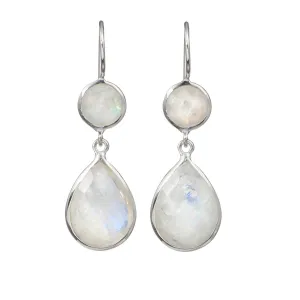 Moonstone Gemstone Two Stone Earrings in Sterling Silver - Teardrop