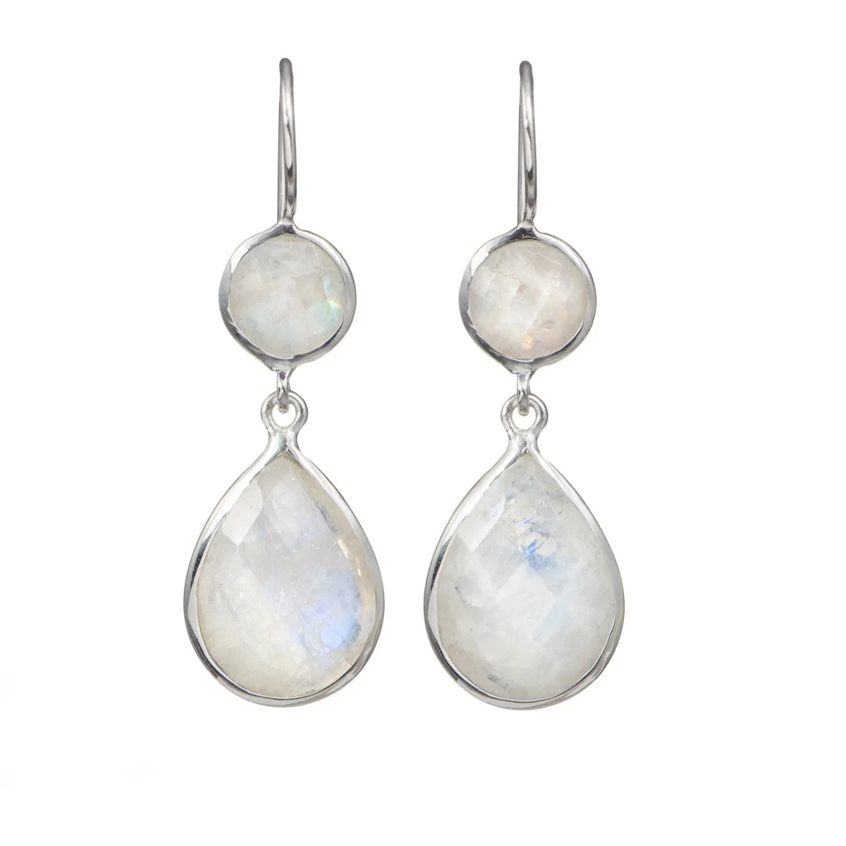 Moonstone Gemstone Two Stone Earrings in Sterling Silver - Teardrop