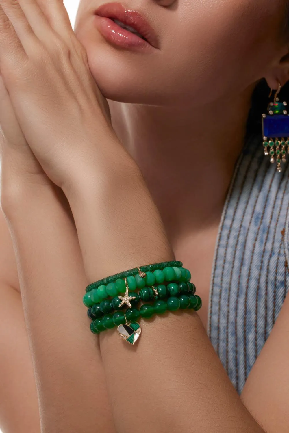 Mosaic Heart Green Onyx Charm Bracelet