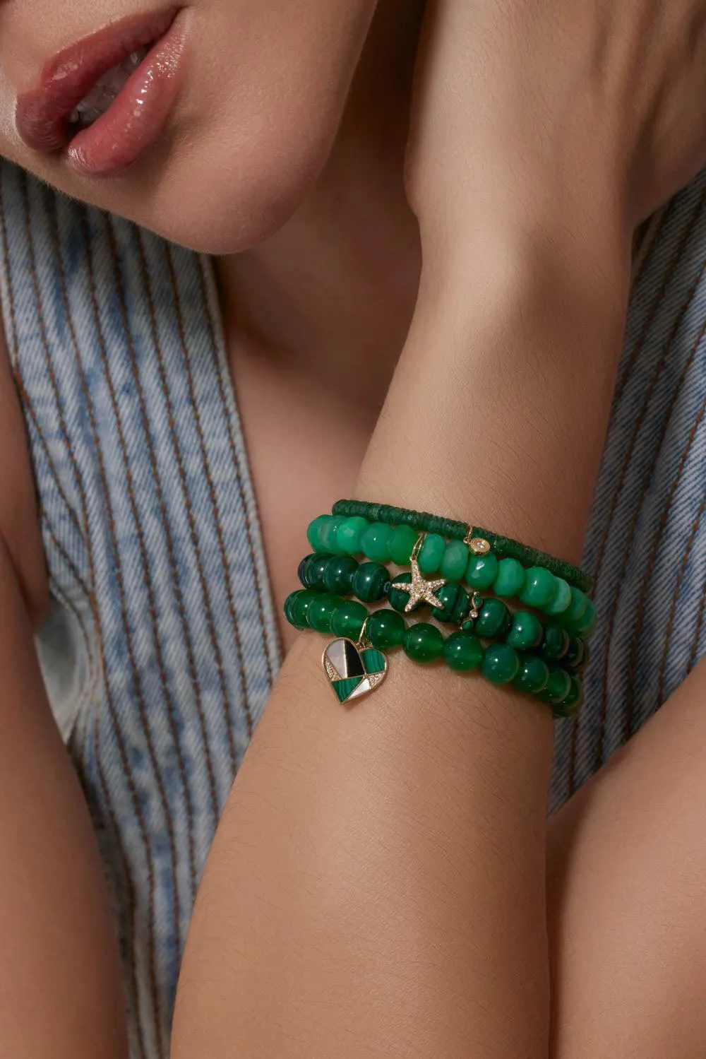 Mosaic Heart Green Onyx Charm Bracelet