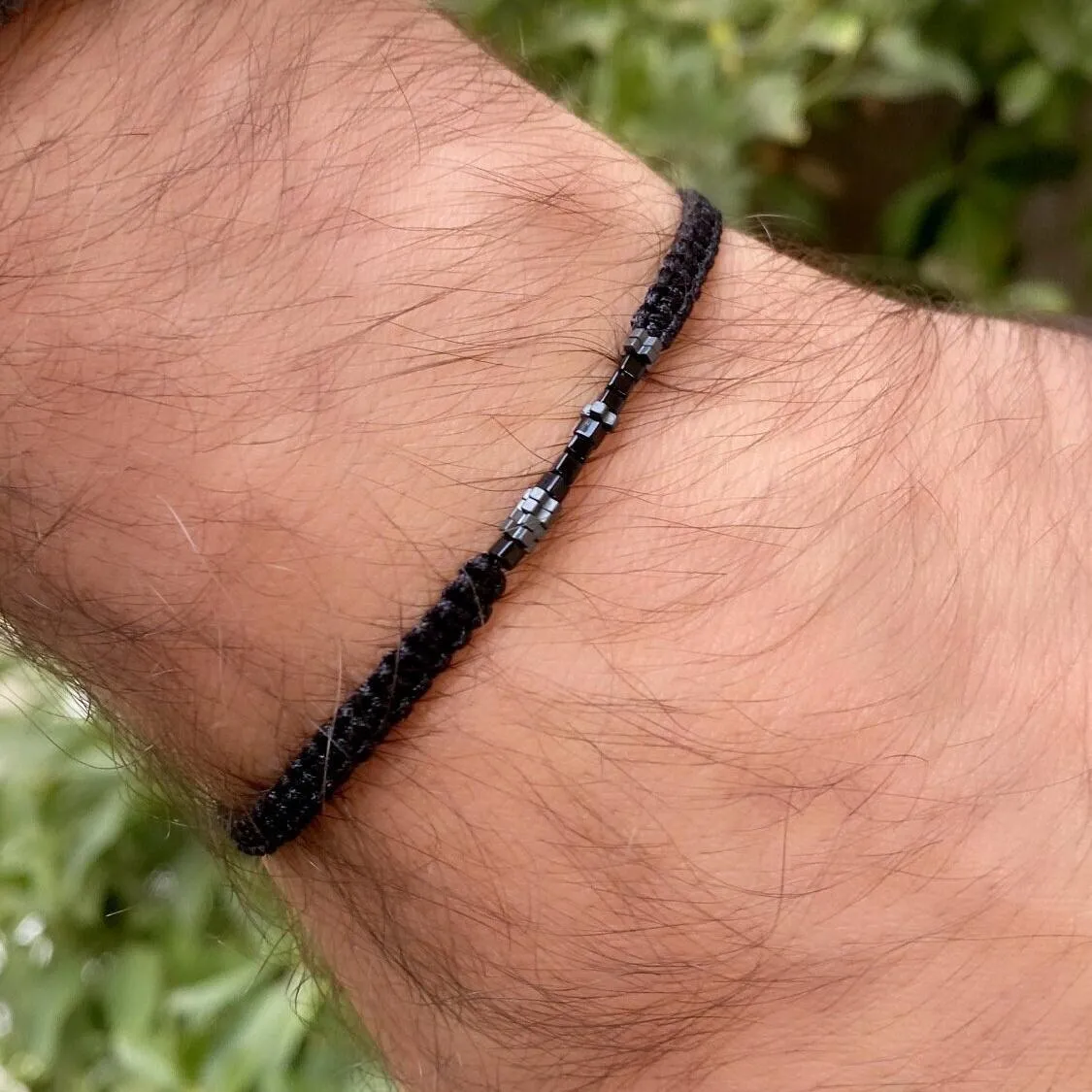 Onyx and Hematite Beads Morse Code