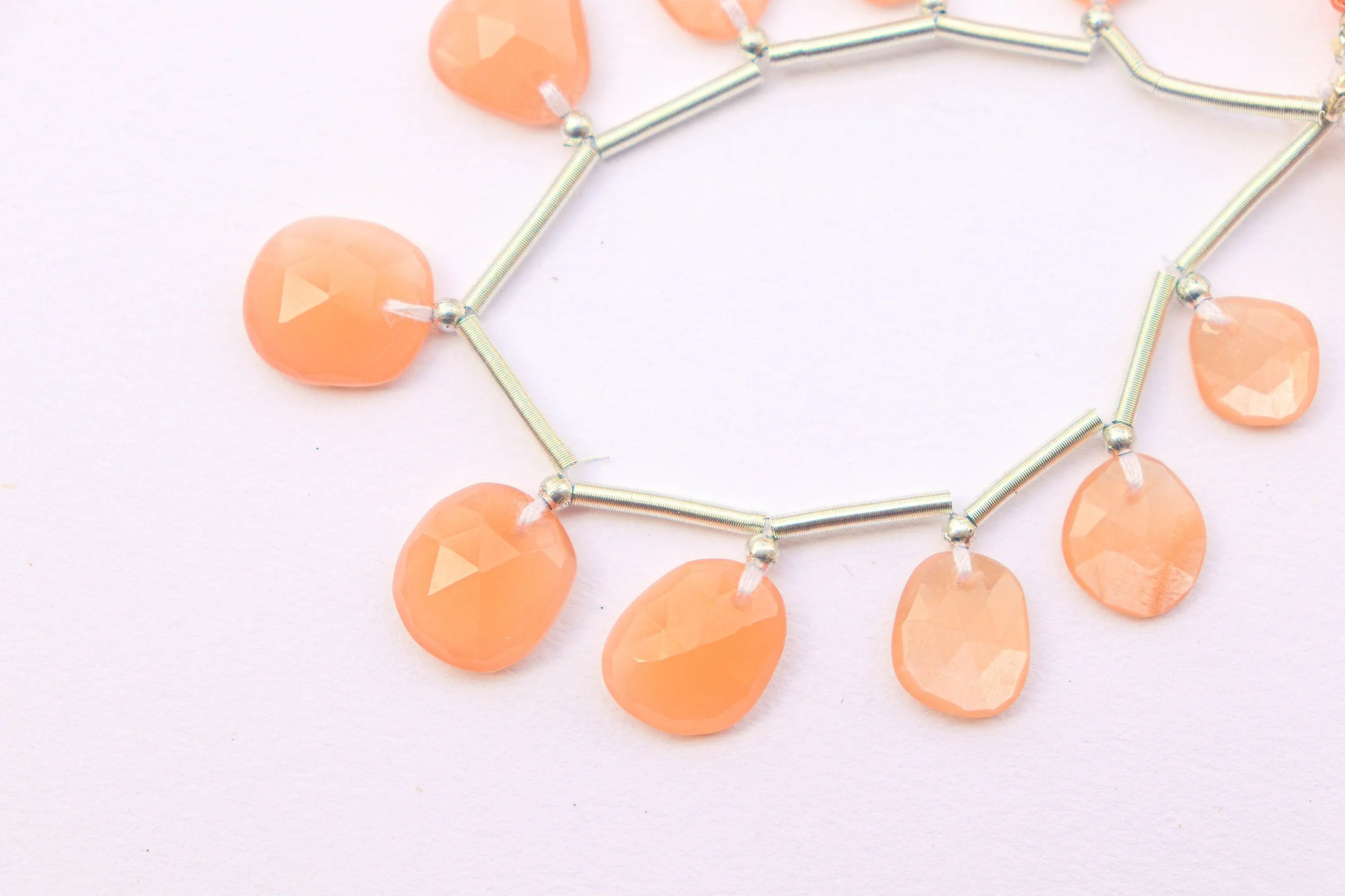 Peach Moonstone Faceted Uneven Shape Rose cut Briolette Beads, Natural Moonstone Gemstone Beads, 12 Pieces, 7x8mm to 12x13mm