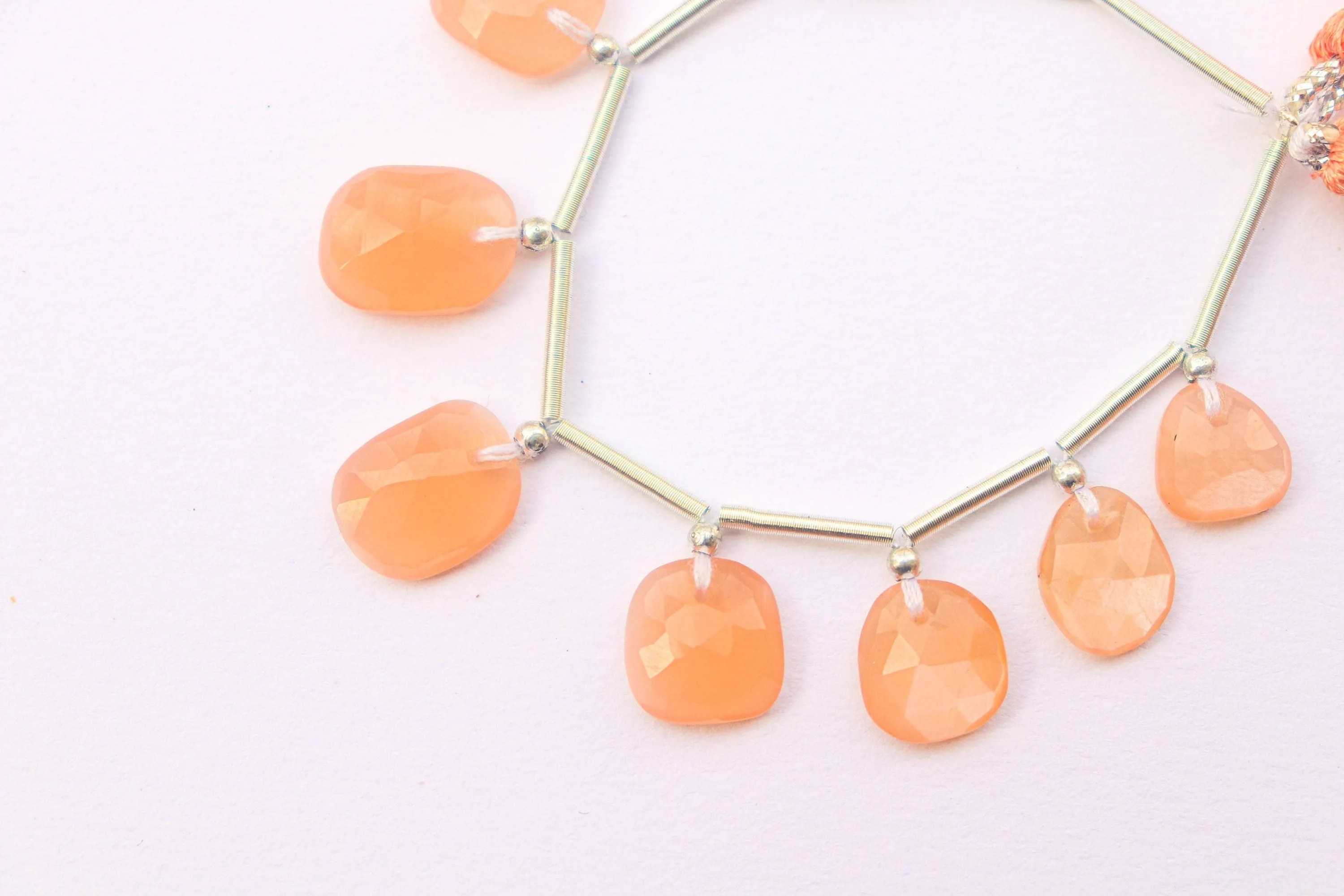 Peach Moonstone Faceted Uneven Shape Rose cut Briolette Beads, Natural Moonstone Gemstone Beads, 7x8mm to 12x13mm, 13 Pieces String