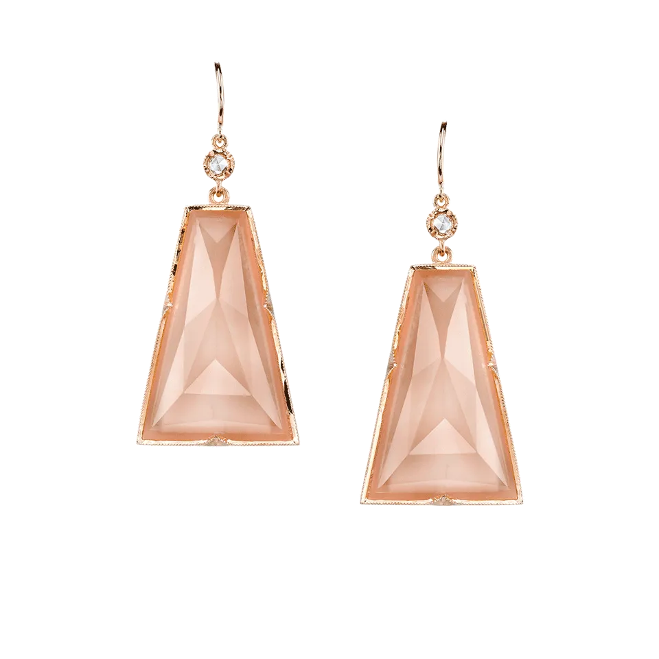 Peach Moonstone Trapezoid Drop Earrings