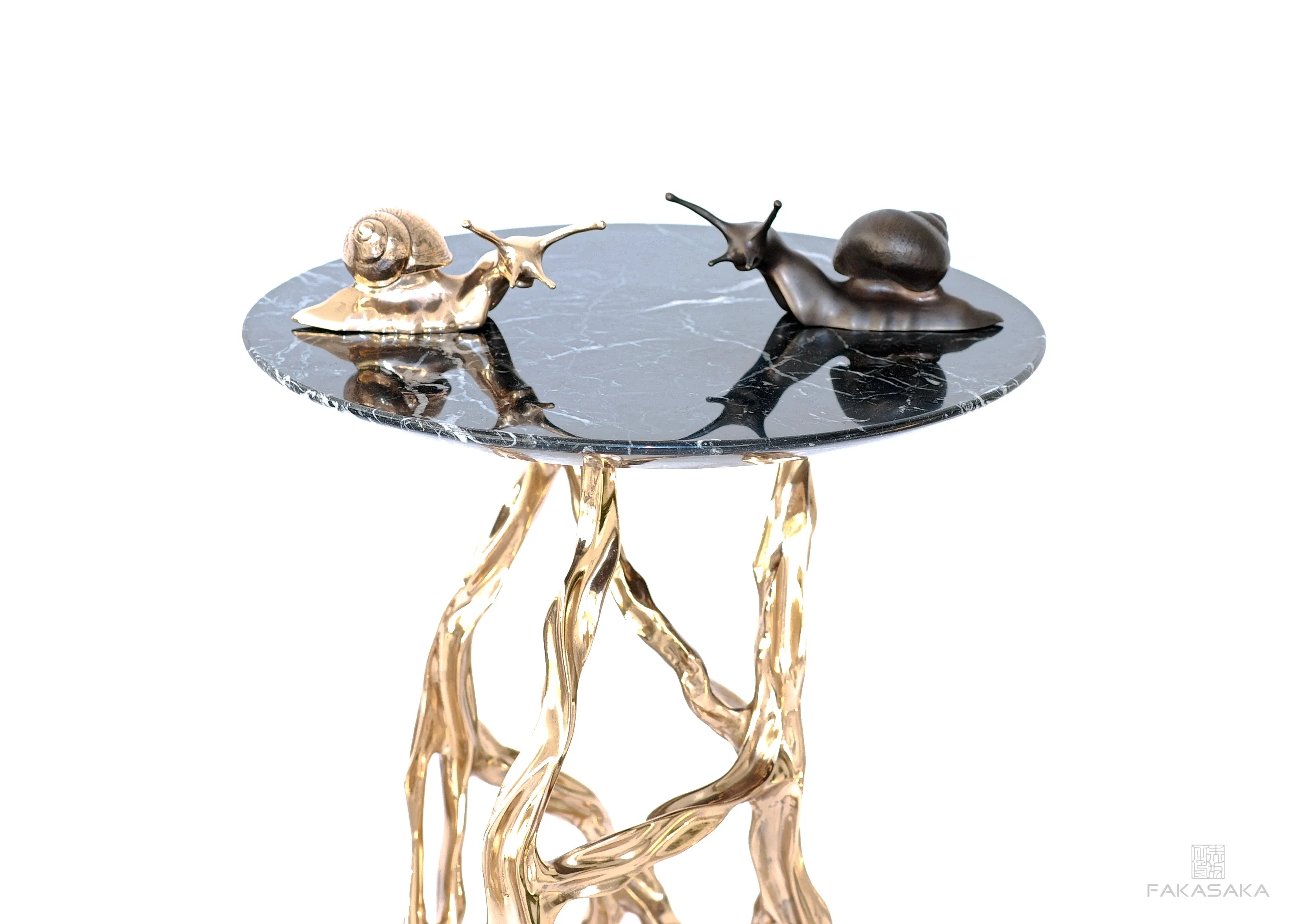 PRESLEY DRINK TABLE<br><br>ONYX<br>POLISHED BRONZE<br><br>ROUND TOP
