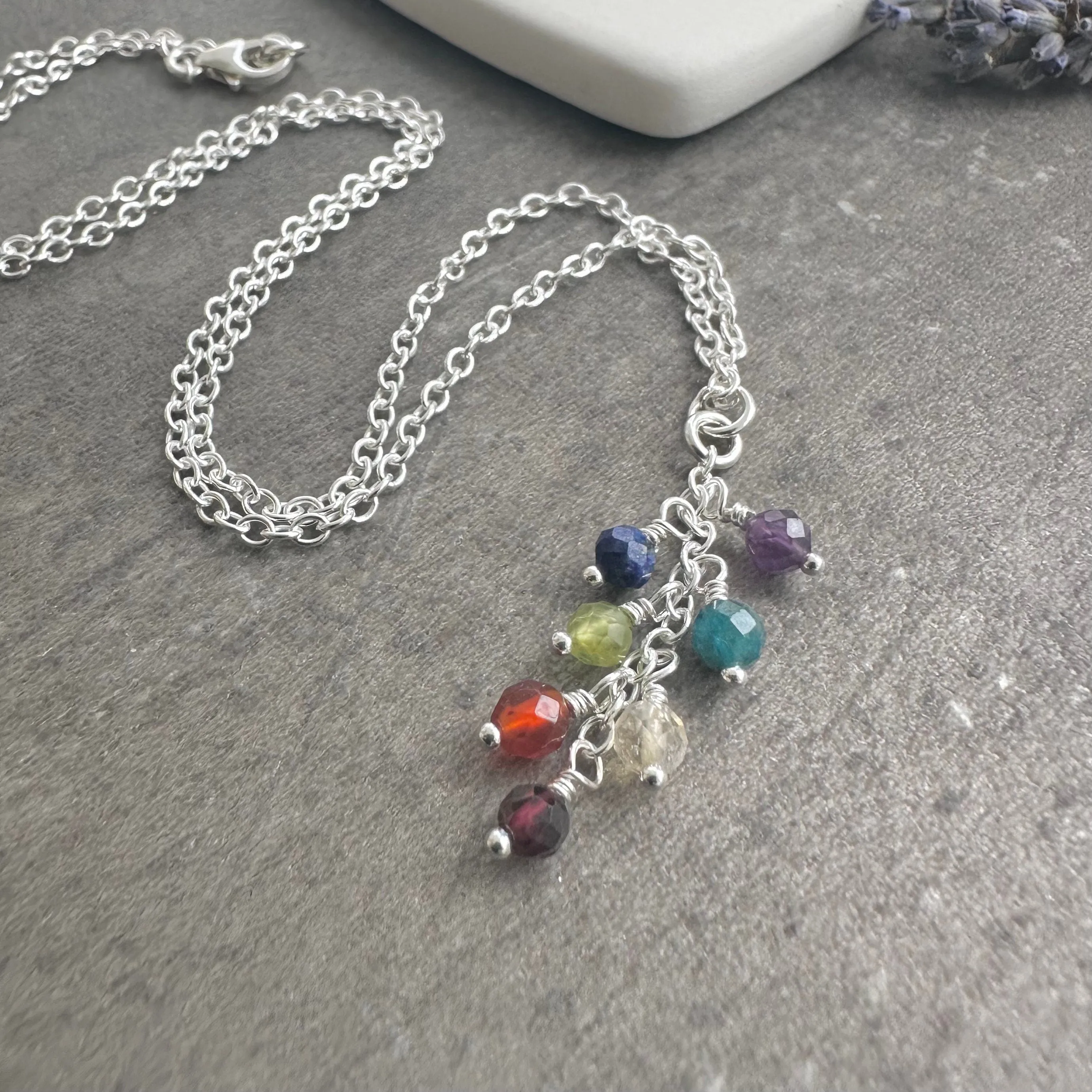 Rainbow Pendant Necklace Earrings Set, Gemstone Jewellery