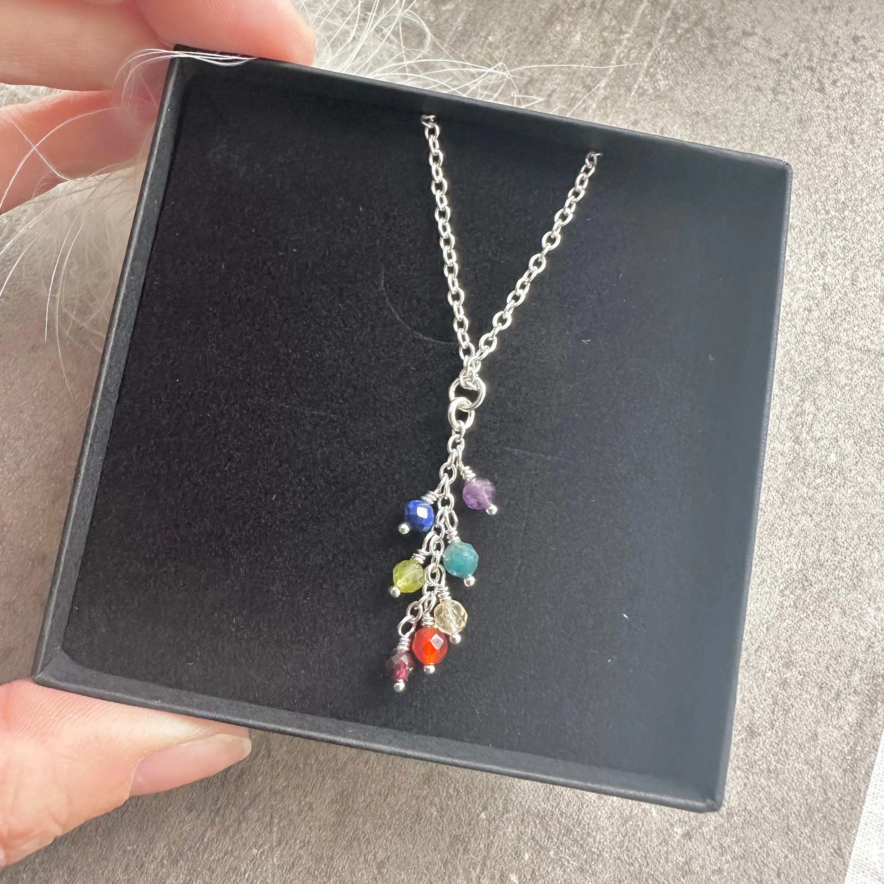Rainbow Pendant Necklace Earrings Set, Gemstone Jewellery