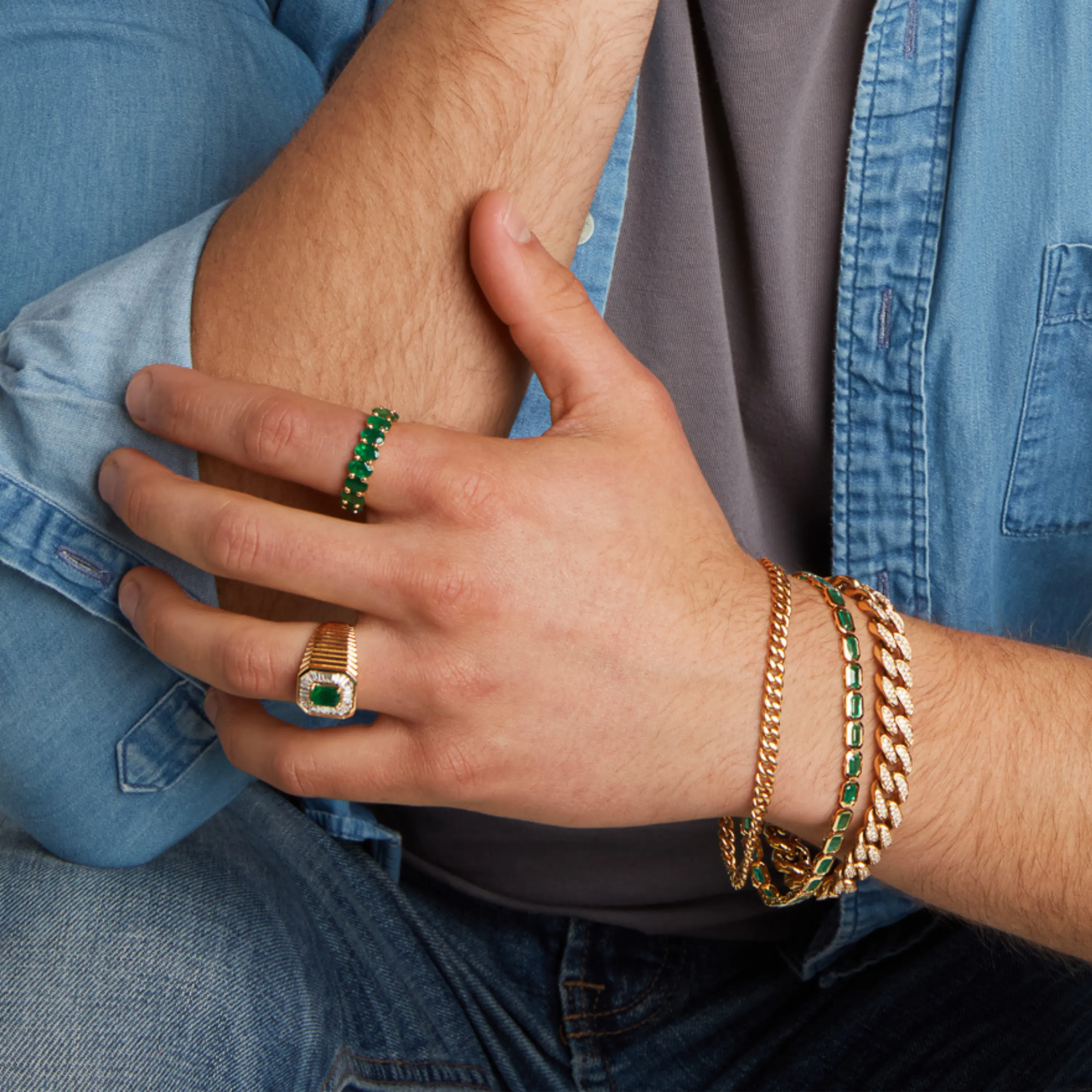 READY TO SHIP MEN’S EMERALD BEZEL TENNIS BRACELET