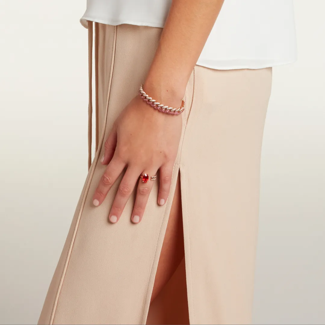 READY TO SHIP RUBY & DIAMOND PAVE TWO-TONE ESSENTIAL LINK BRACELET