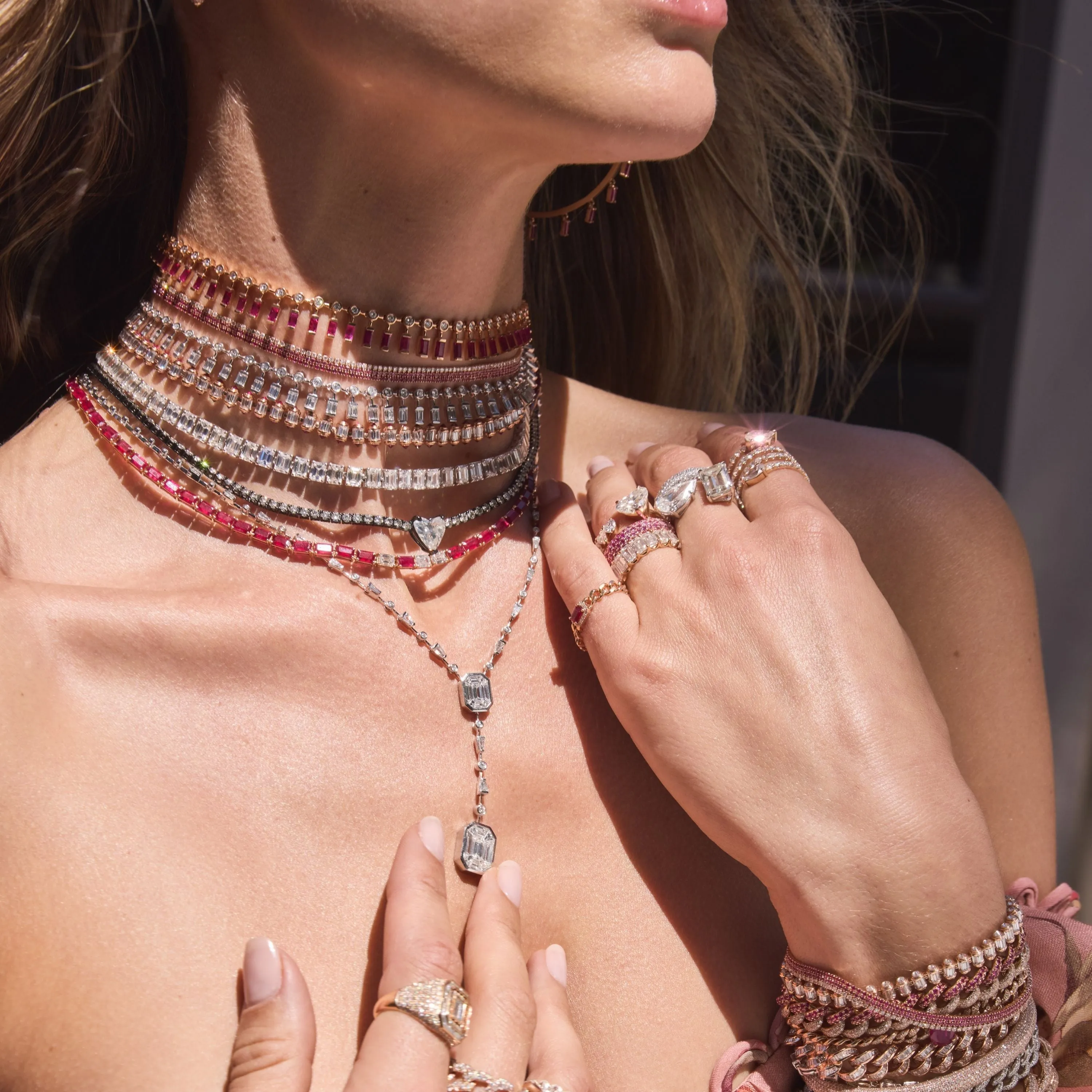 READY TO SHIP RUBY & DIAMOND PAVE TWO-TONE ESSENTIAL LINK BRACELET