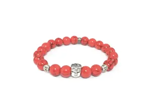 Red Coral Bracelet with Sterling Silver Buddha