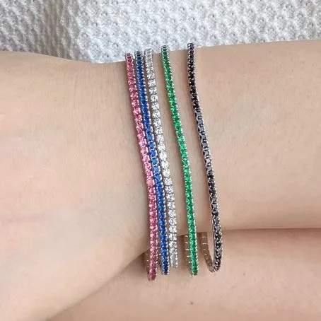 Rhodium Plated Sterling Silver Colorful CZ Tennis Bracelet