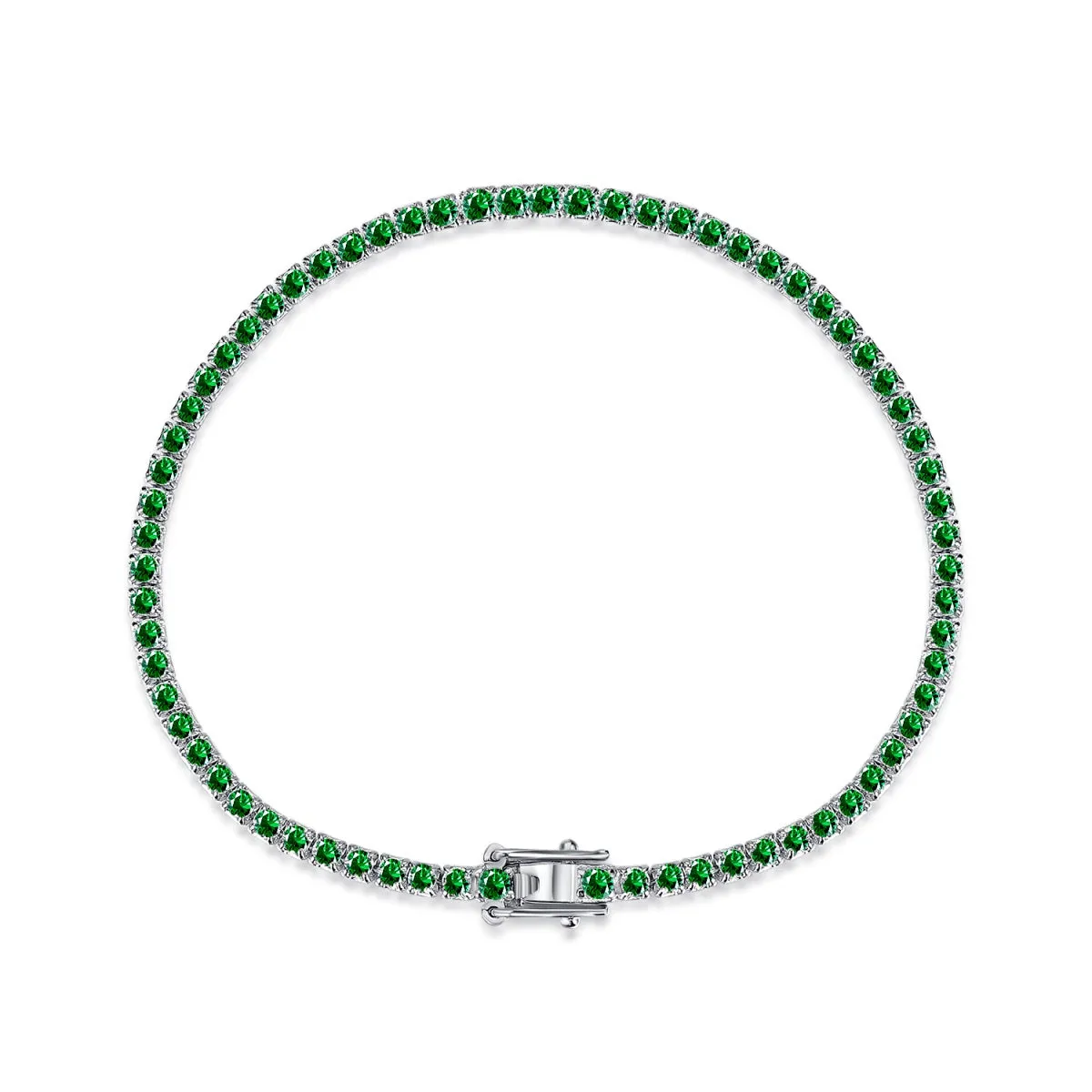 Rhodium Plated Sterling Silver Colorful CZ Tennis Bracelet