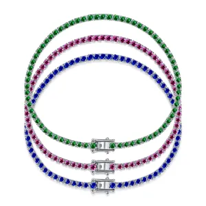 Rhodium Plated Sterling Silver Colorful CZ Tennis Bracelet