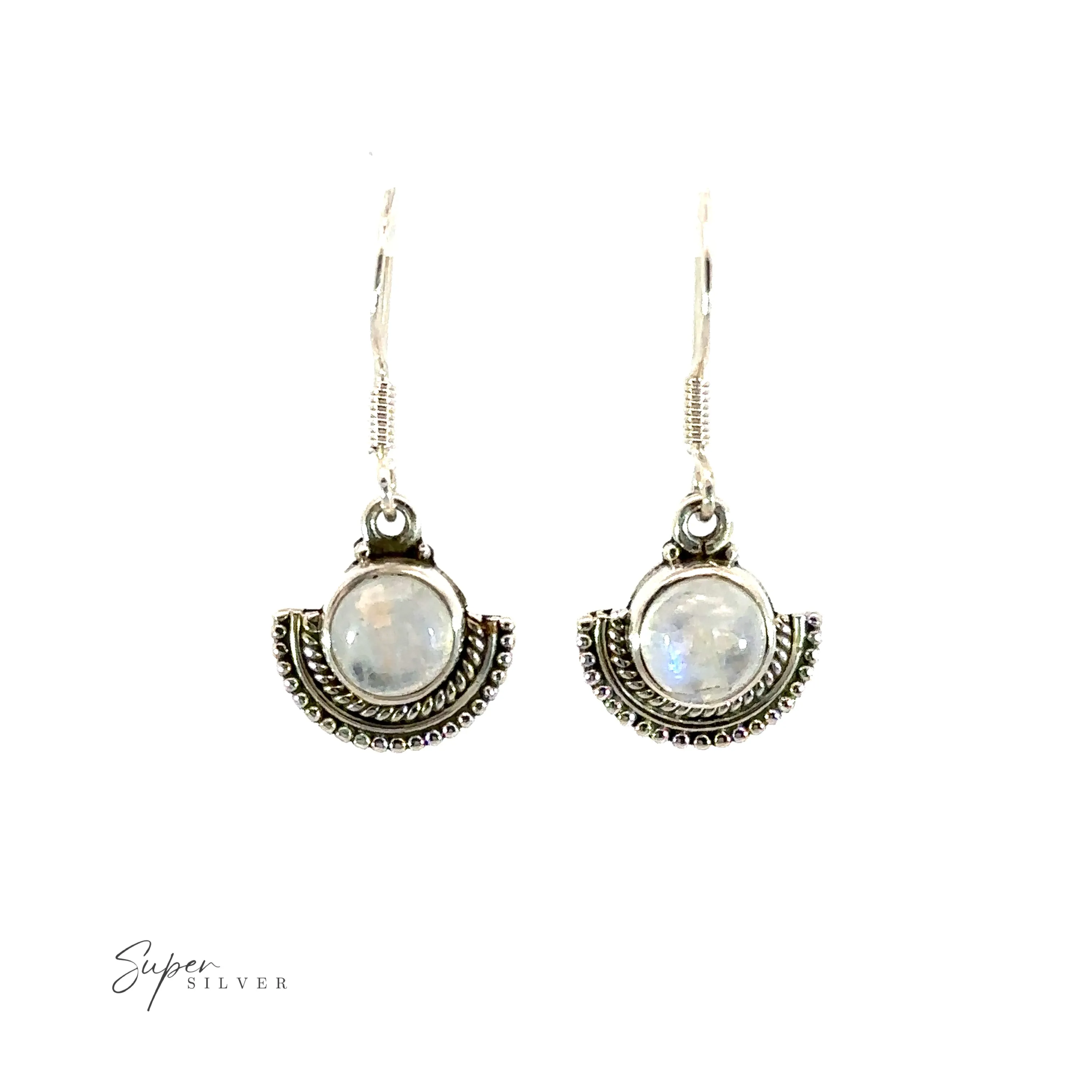 Round Gemstone Earrings with Fan Setting