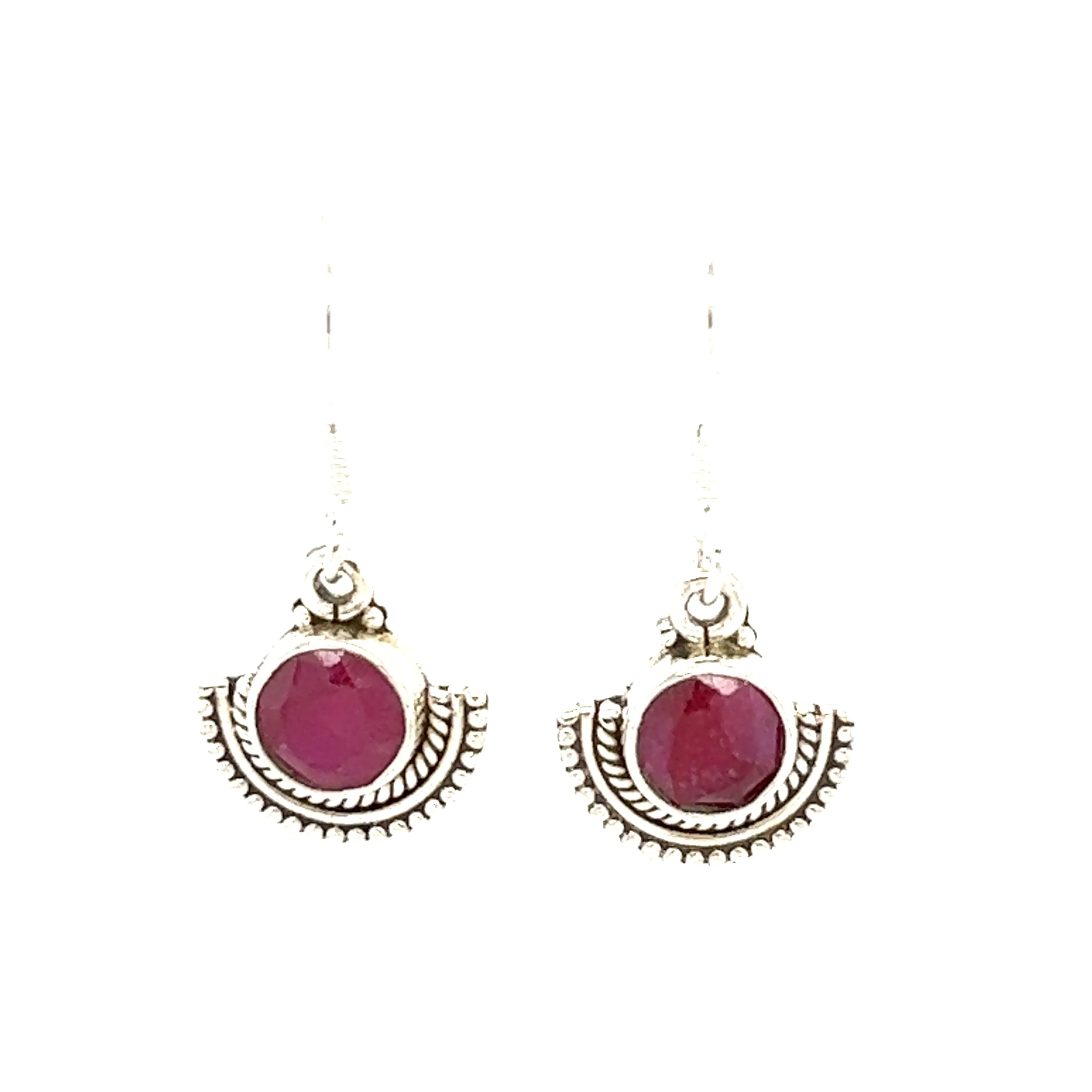 Round Gemstone Earrings with Fan Setting