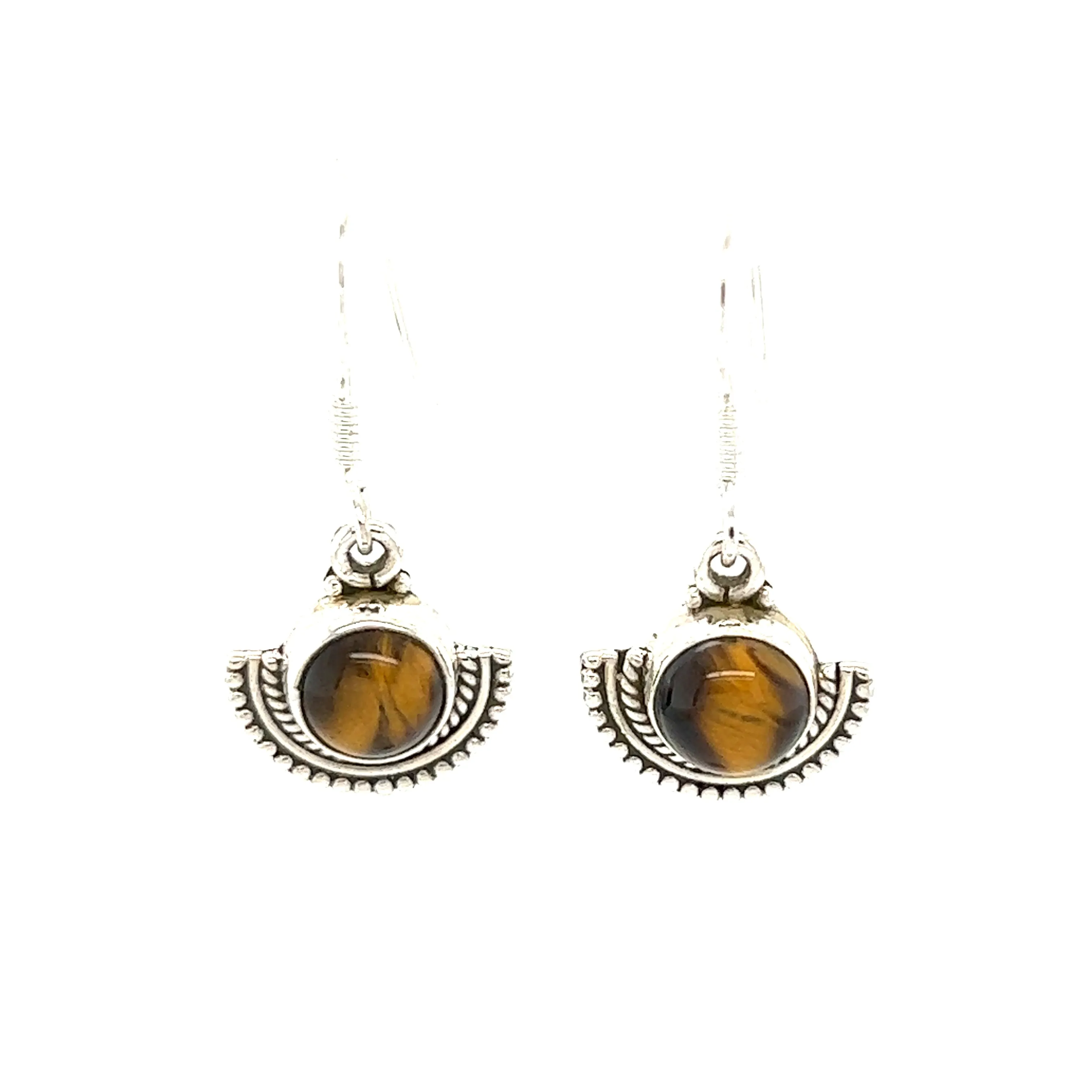 Round Gemstone Earrings with Fan Setting