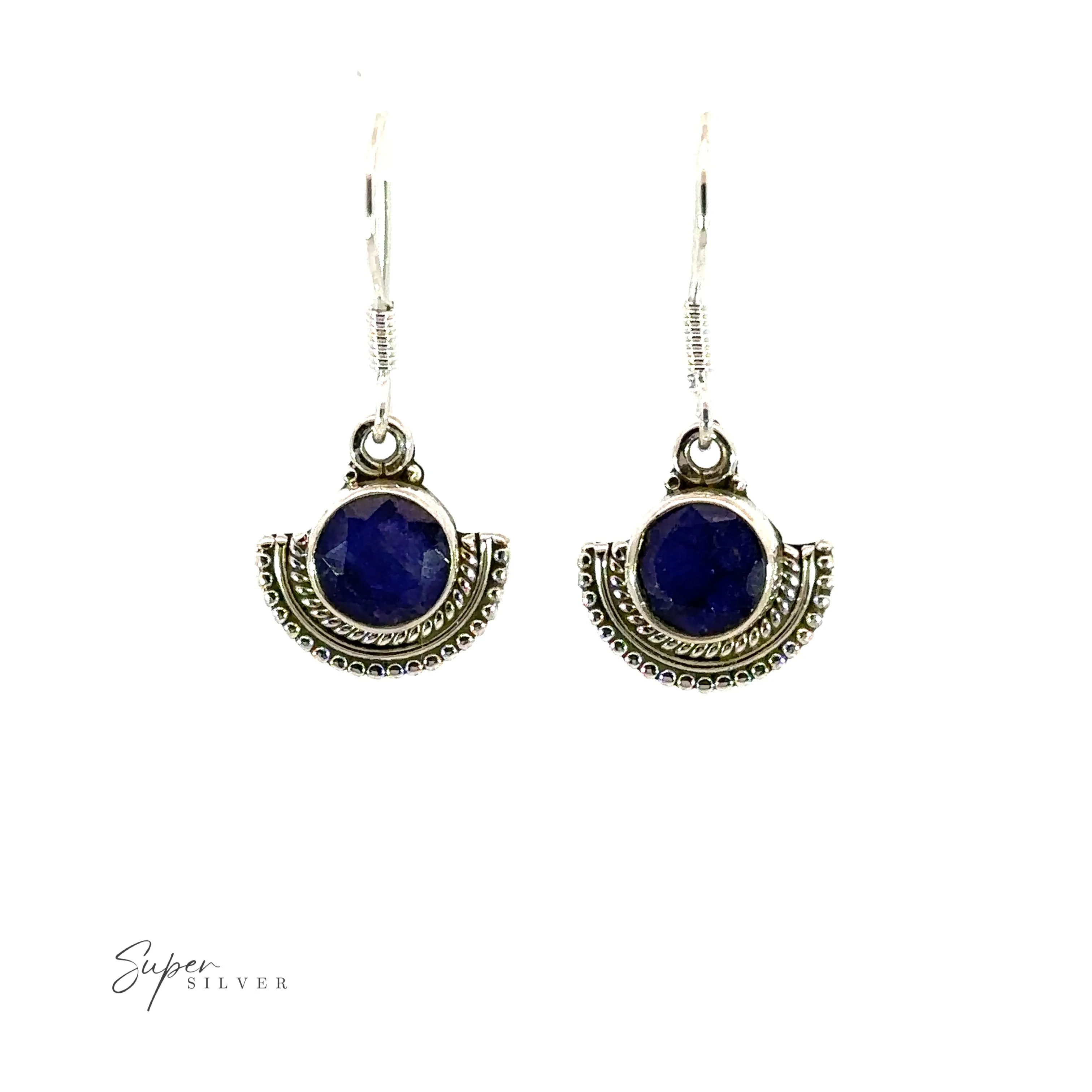Round Gemstone Earrings with Fan Setting