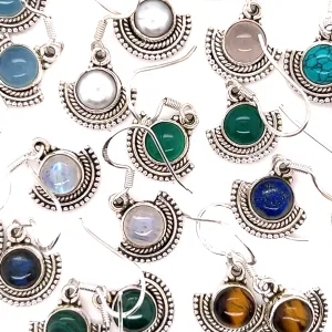 Round Gemstone Earrings with Fan Setting