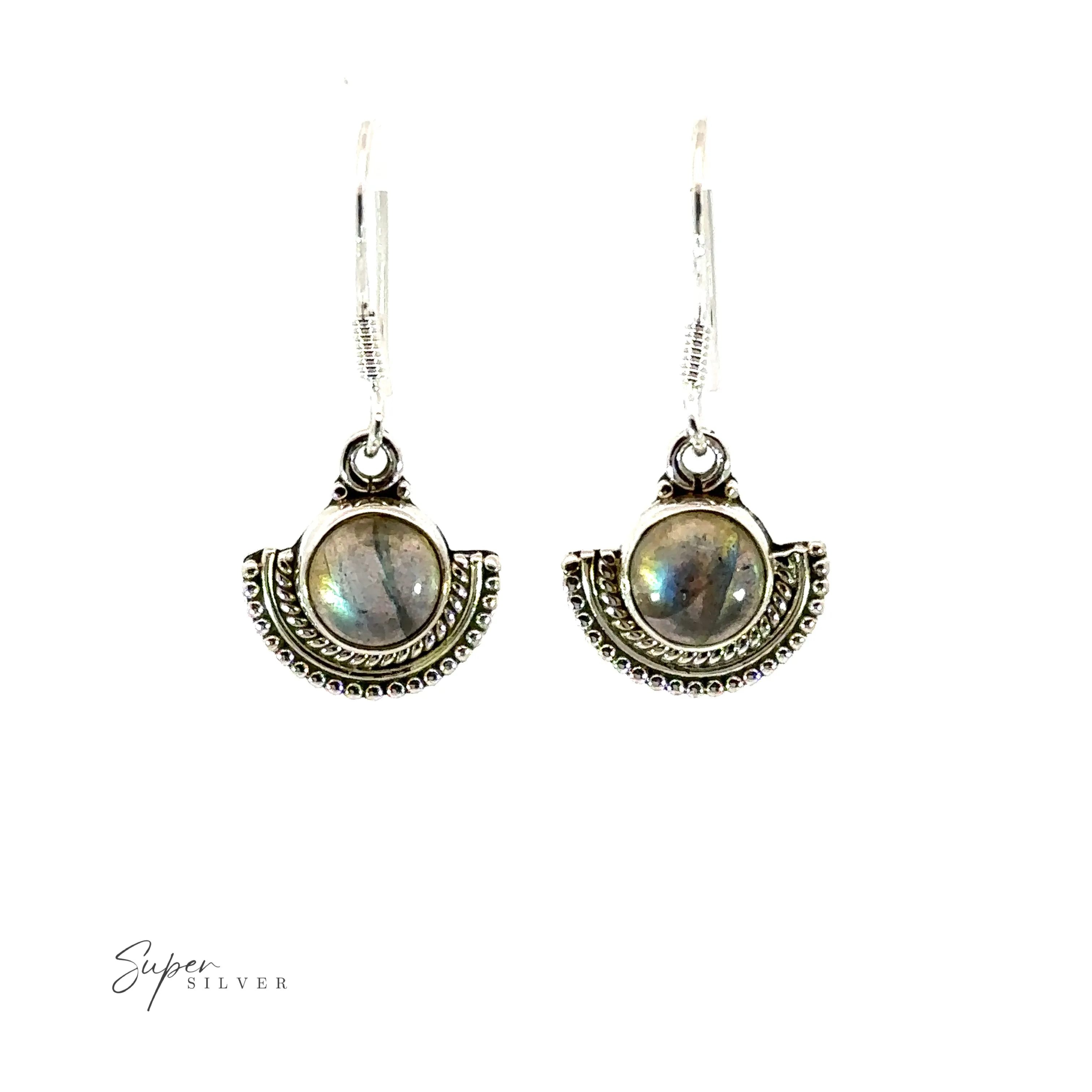 Round Gemstone Earrings with Fan Setting