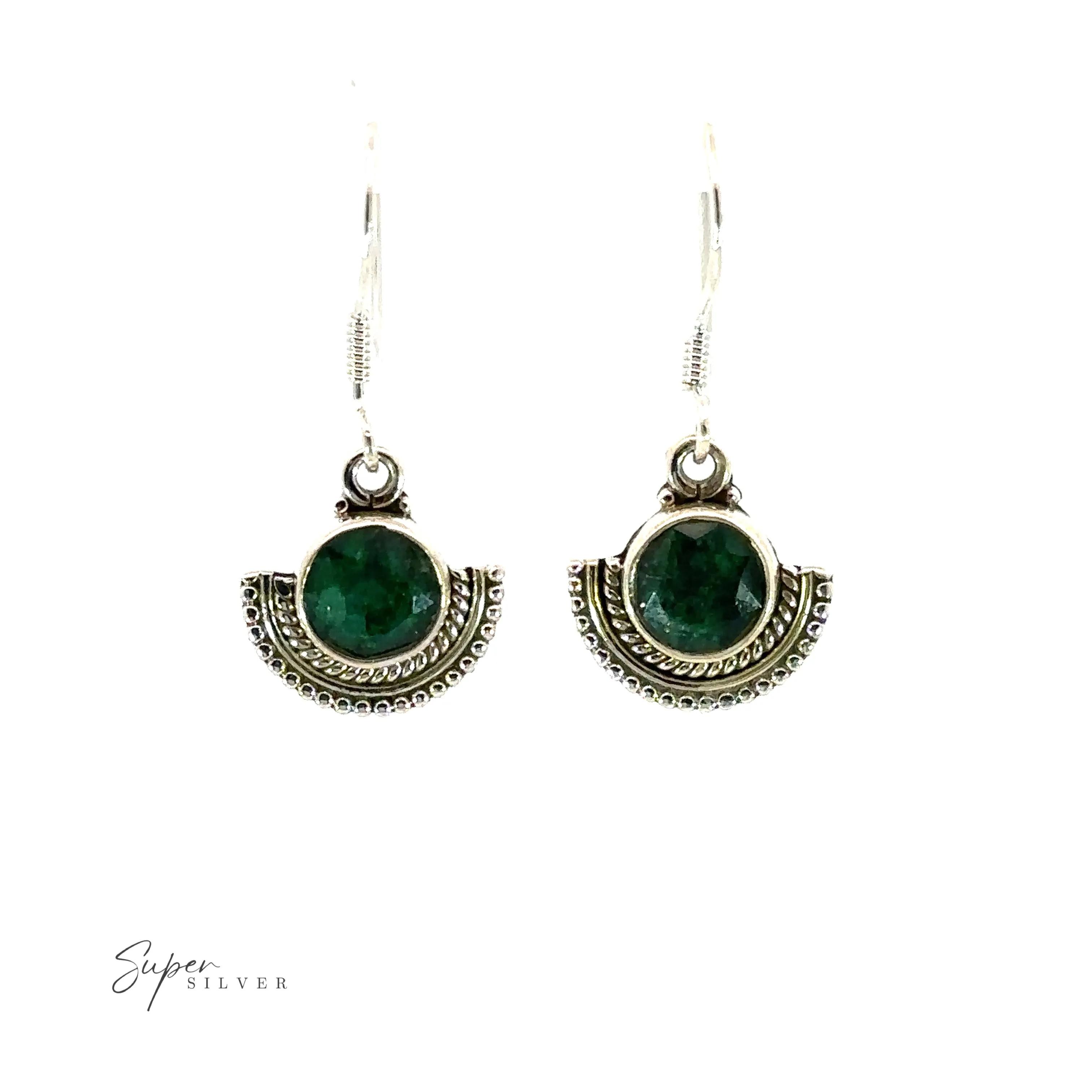 Round Gemstone Earrings with Fan Setting