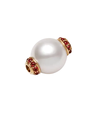 Ruby Rondelle Pearl Clasp | 13mm Round Pearl, Rubies, and Yellow Gold