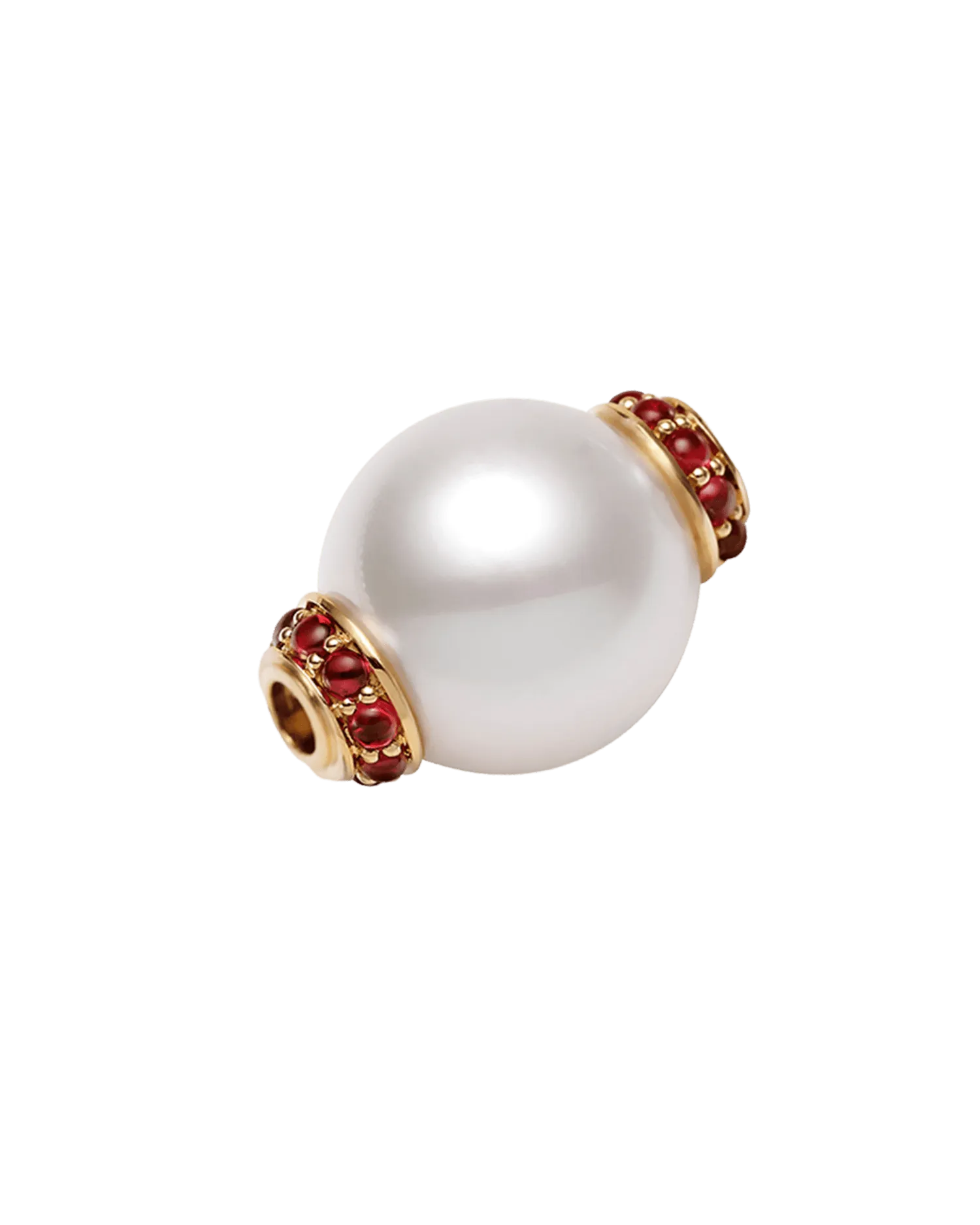 Ruby Rondelle Pearl Clasp | 13mm Round Pearl, Rubies, and Yellow Gold