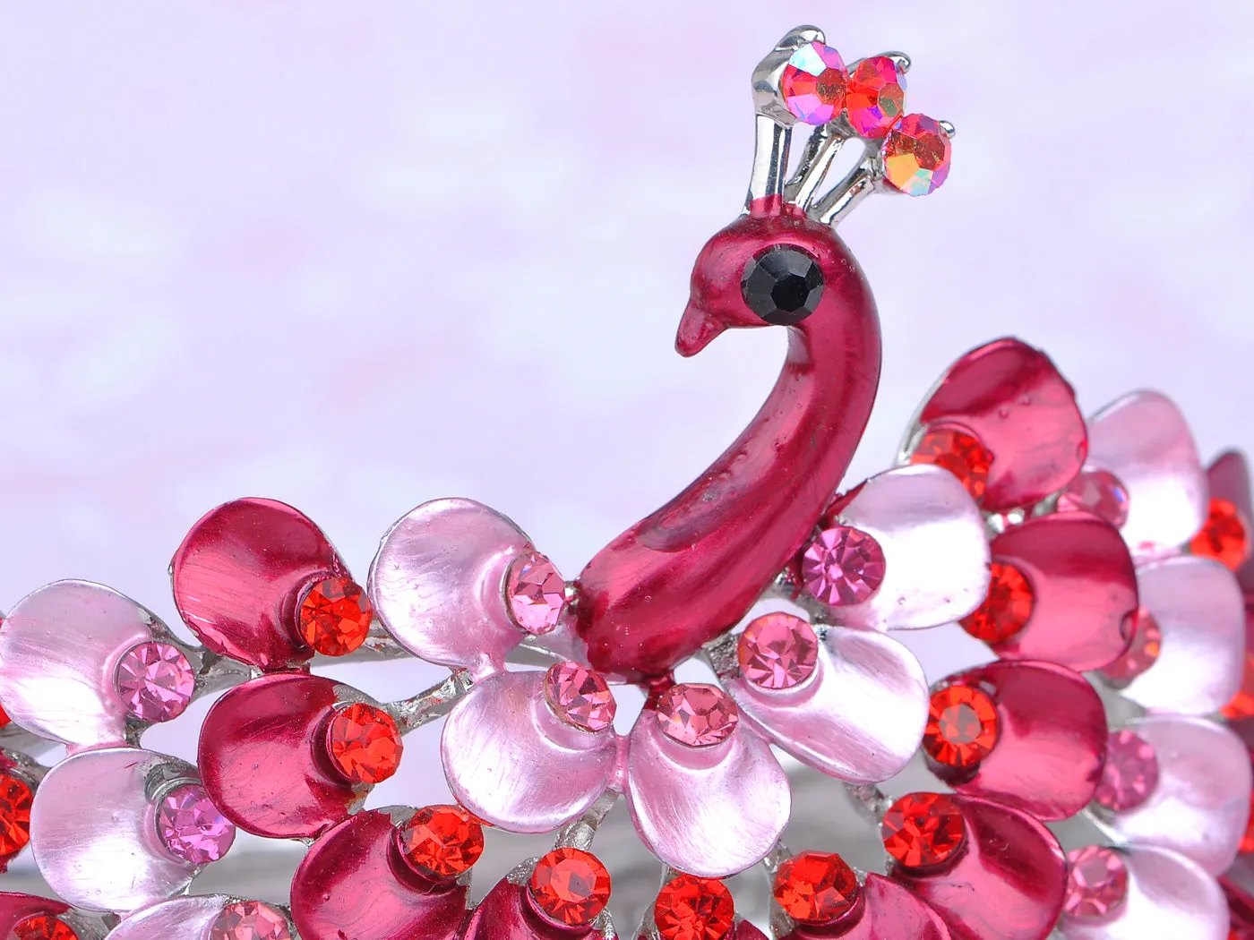 Ruby Rose Pink Enamel Paint Bead Peacock Bangle Bracelet Cuff