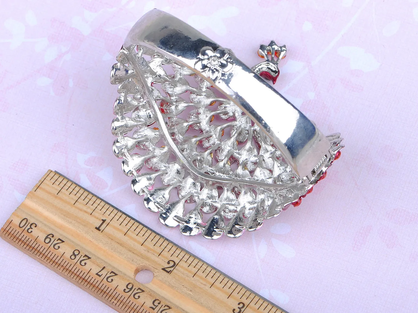 Ruby Rose Pink Enamel Paint Bead Peacock Bangle Bracelet Cuff