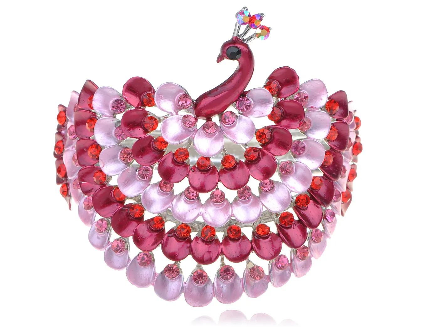 Ruby Rose Pink Enamel Paint Bead Peacock Bangle Bracelet Cuff