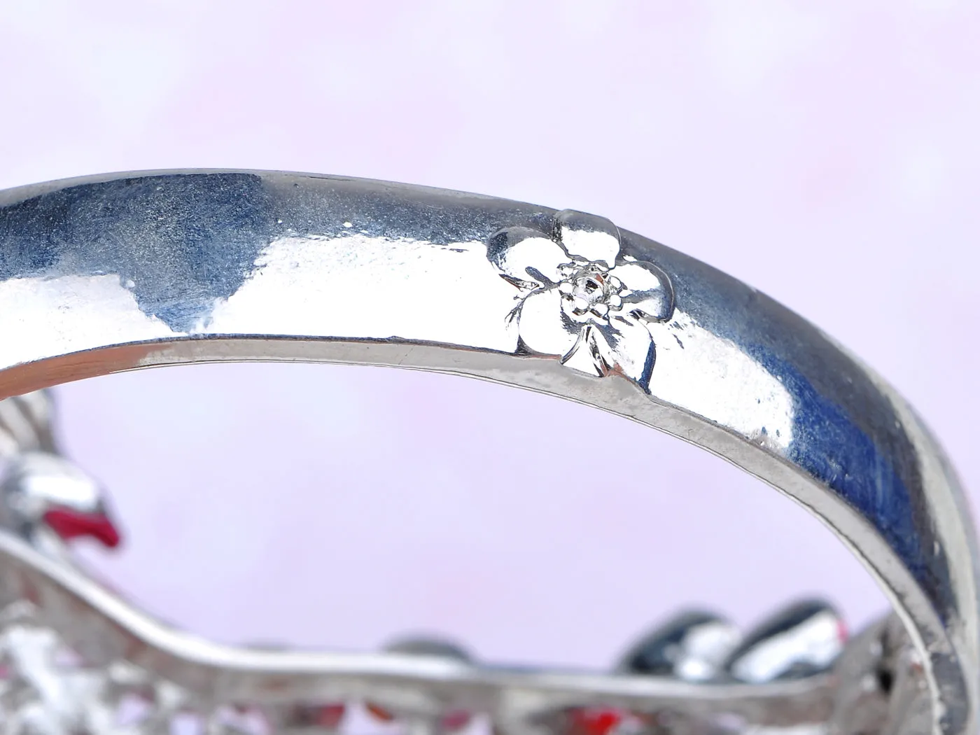 Ruby Rose Pink Enamel Paint Bead Peacock Bangle Bracelet Cuff