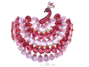 Ruby Rose Pink Enamel Paint Bead Peacock Bangle Bracelet Cuff