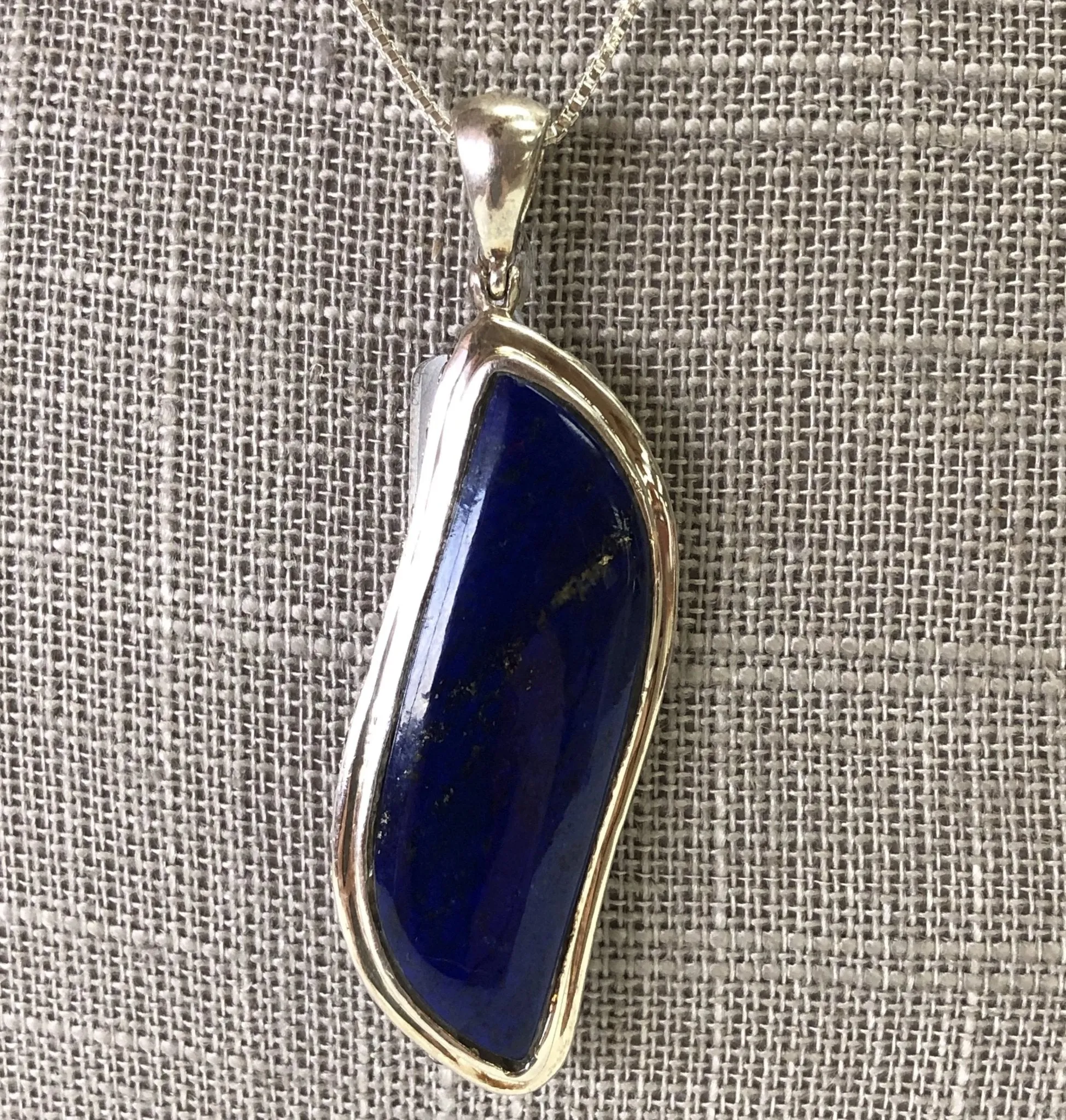 Silver Elongated Pendant Necklace Lapis Lazuli Jewelry