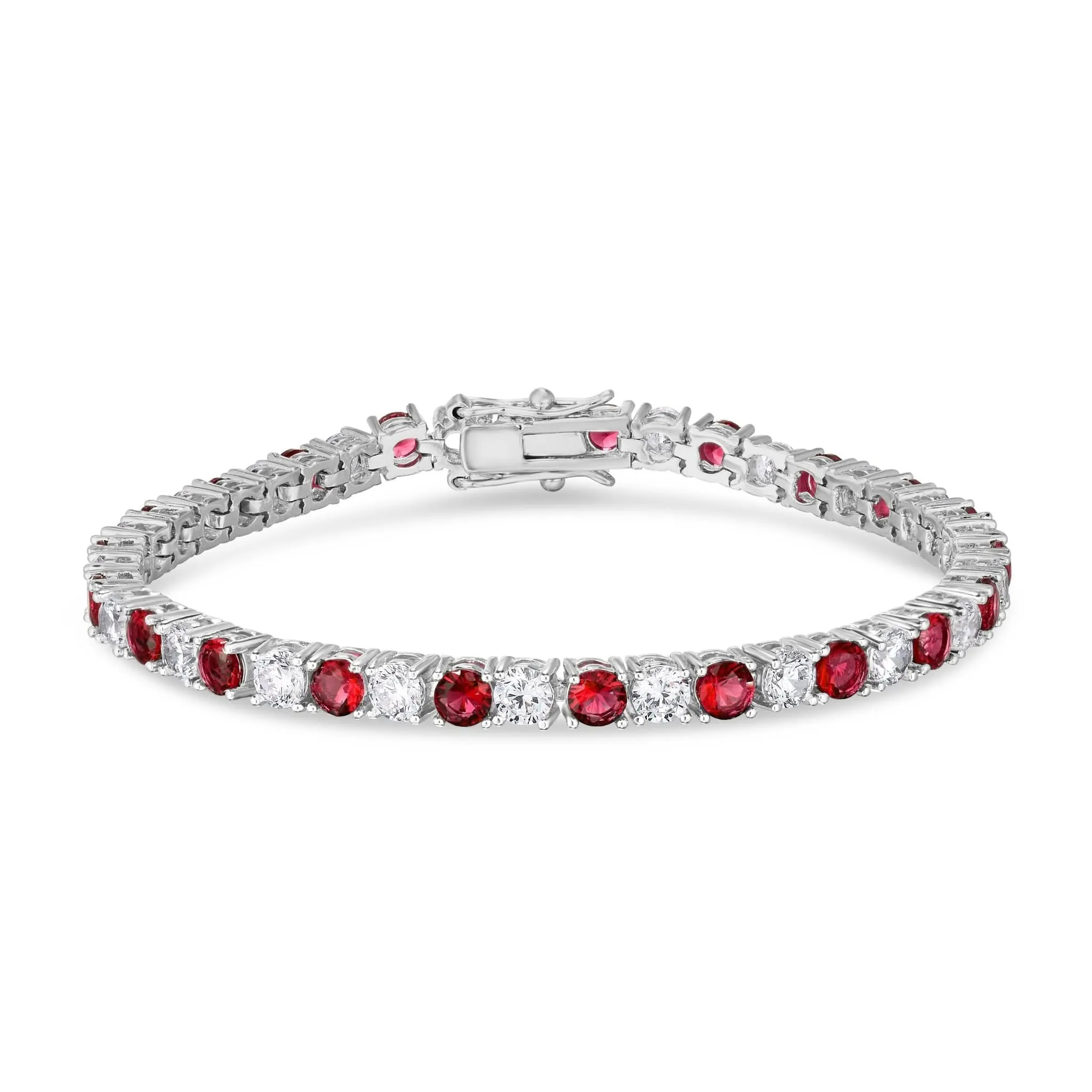 Silver Plated Created Ruby & Cubic Zirconia Bracelet