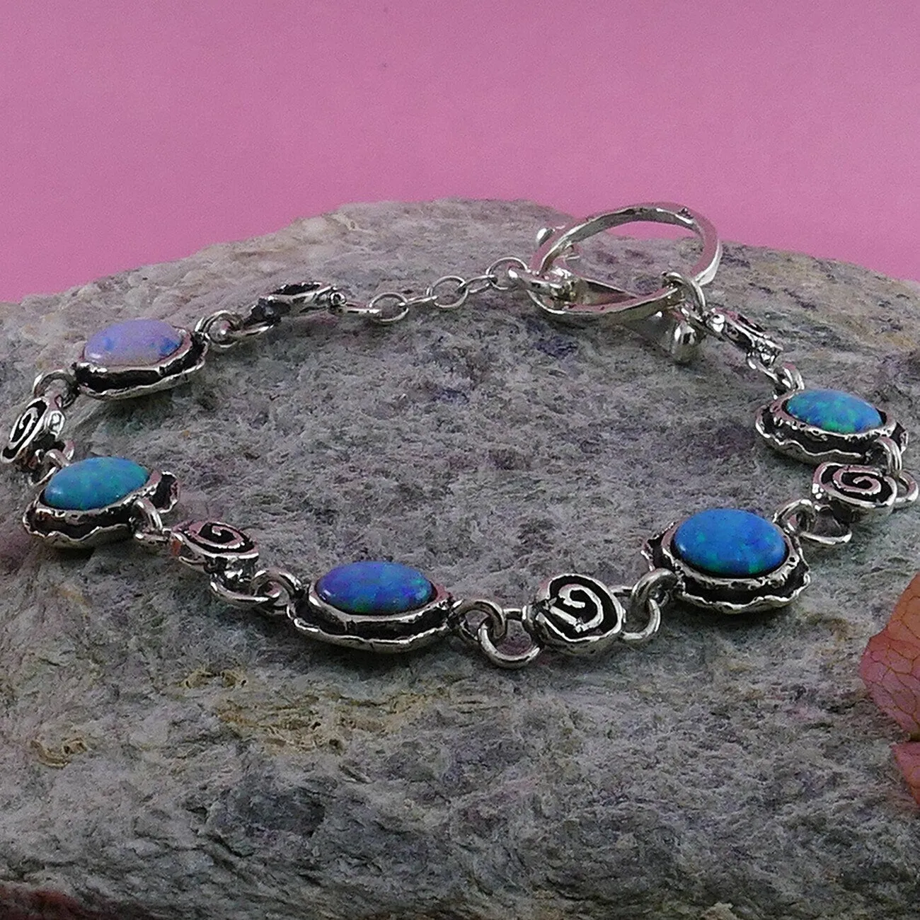 SPIRA Opal Silver Bracelet Handcrafted 925 Sterling Silver Blue Opal Chain & Link Silver Gold Bracelet Fast Free Shipping!Boho Chic Bracelet