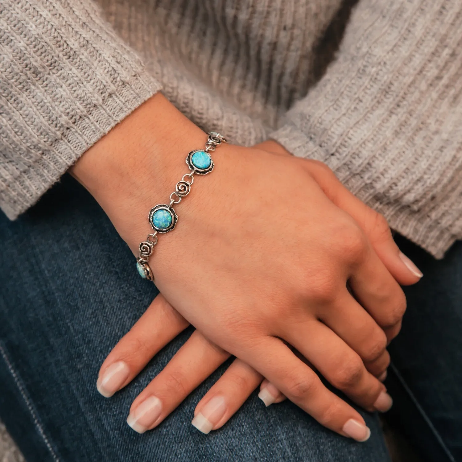 SPIRA Opal Silver Bracelet Handcrafted 925 Sterling Silver Blue Opal Chain & Link Silver Gold Bracelet Fast Free Shipping!Boho Chic Bracelet