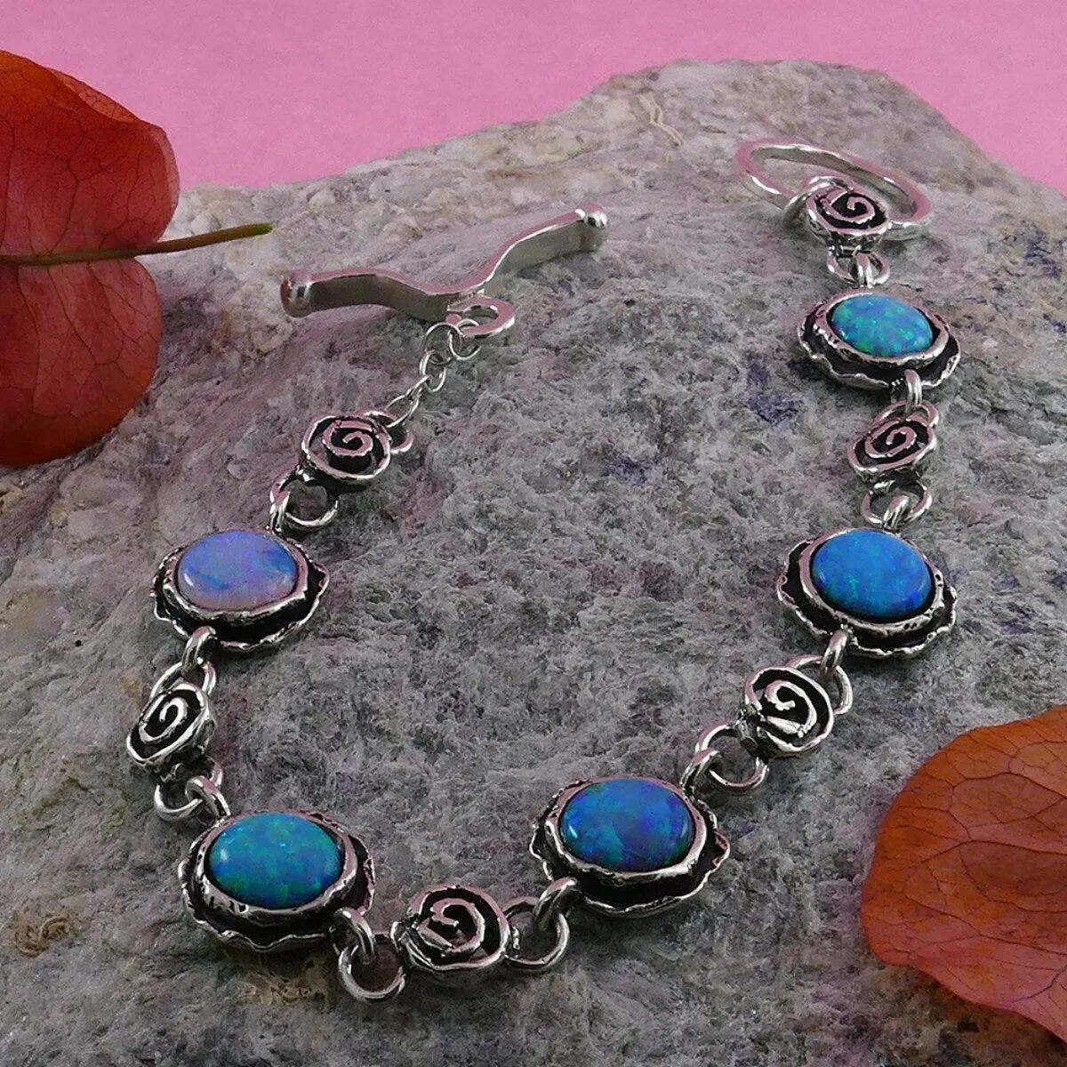 SPIRA Opal Silver Bracelet Handcrafted 925 Sterling Silver Blue Opal Chain & Link Silver Gold Bracelet Fast Free Shipping!Boho Chic Bracelet