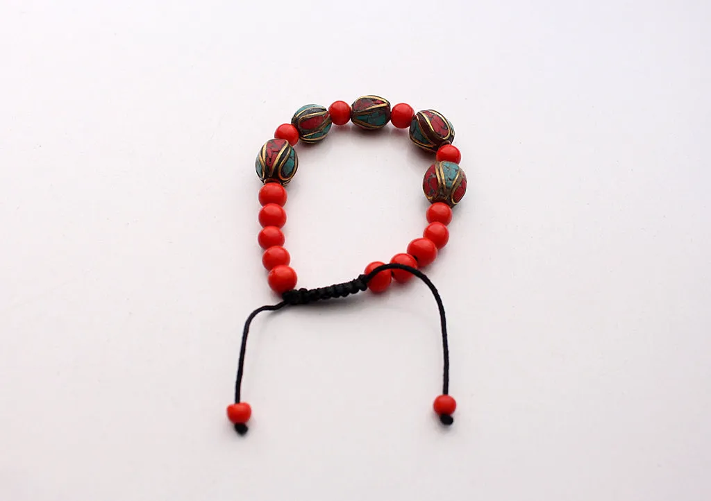 Tibetan Beads  Coral and Turquoise Bracelet