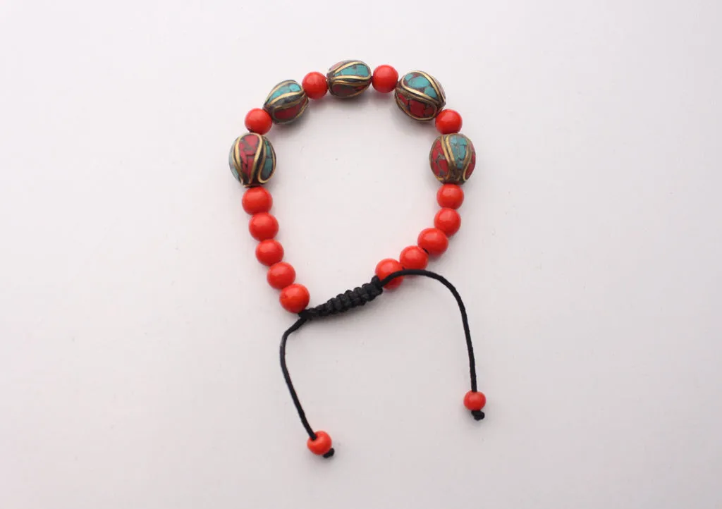 Tibetan Beads  Coral and Turquoise Bracelet