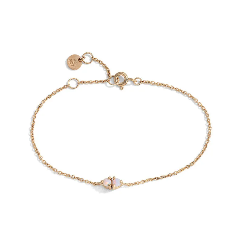 Twin Bracelet, White Opal, 9kt Yellow Gold