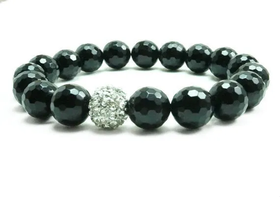 Unisex Bling Onyx Stretch Beaded Bracelet