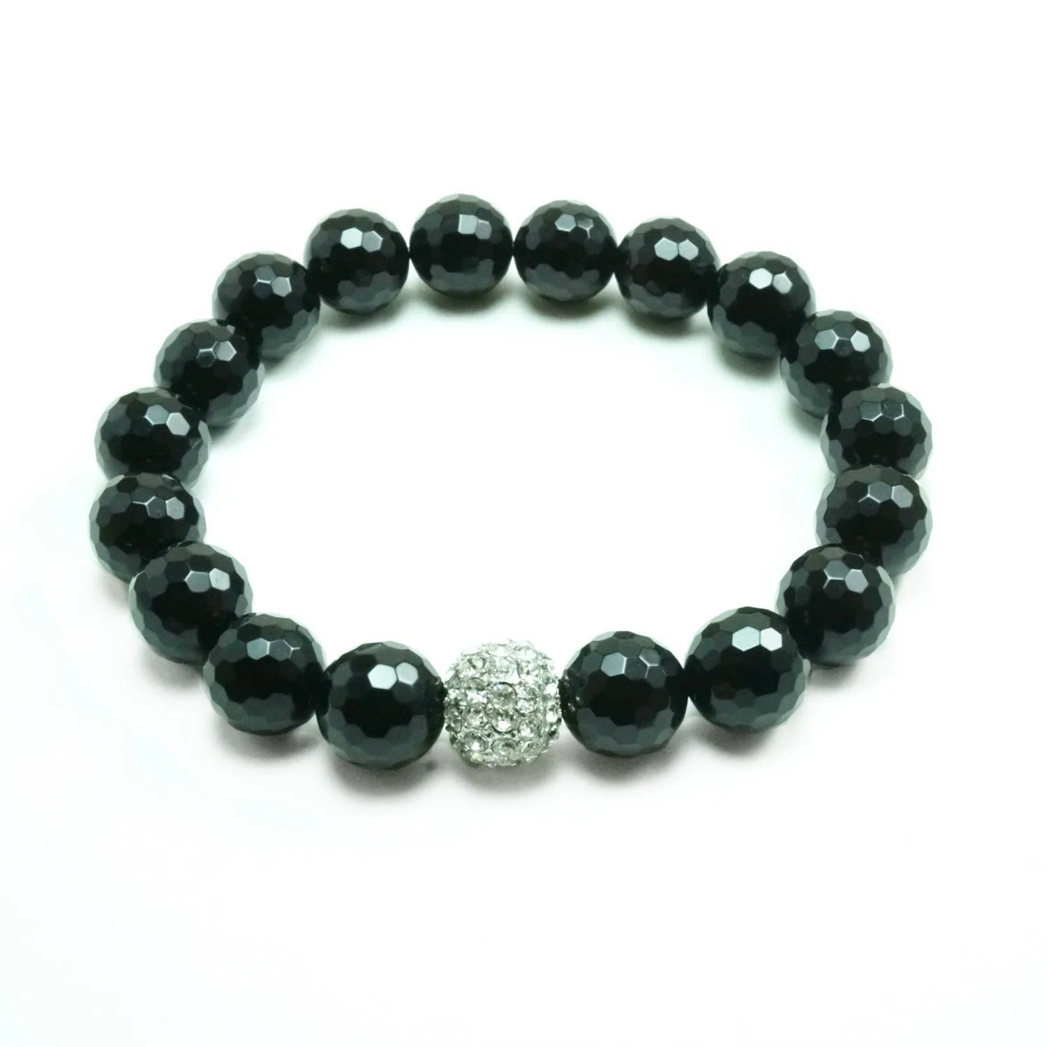 Unisex Bling Onyx Stretch Beaded Bracelet